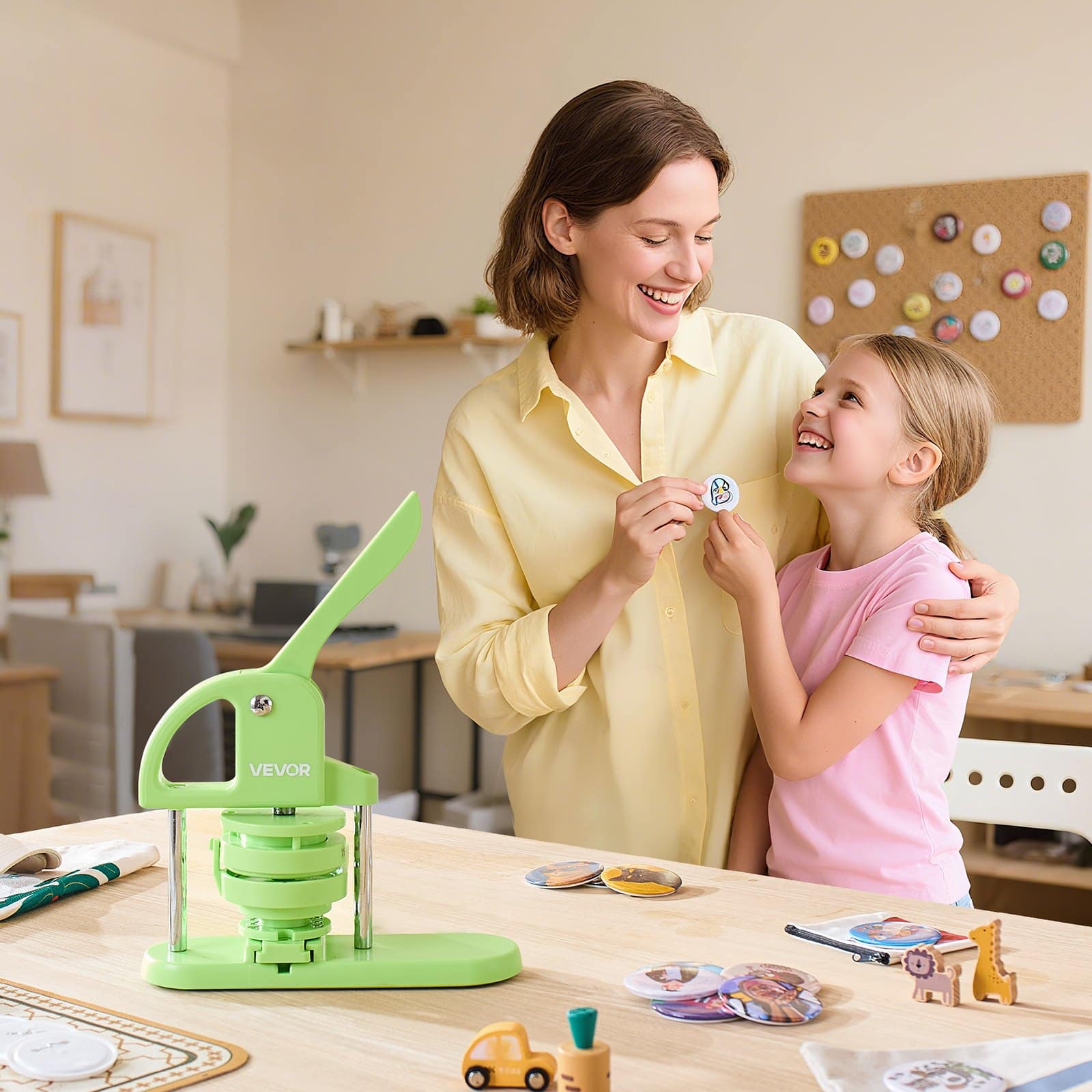 VEVOR 2-in-1 Button Maker Machine 32mm/58mm with 200 Parts, Cutter & Magic Book, DIY Badge & Pin Maker, Green — Attēls 8