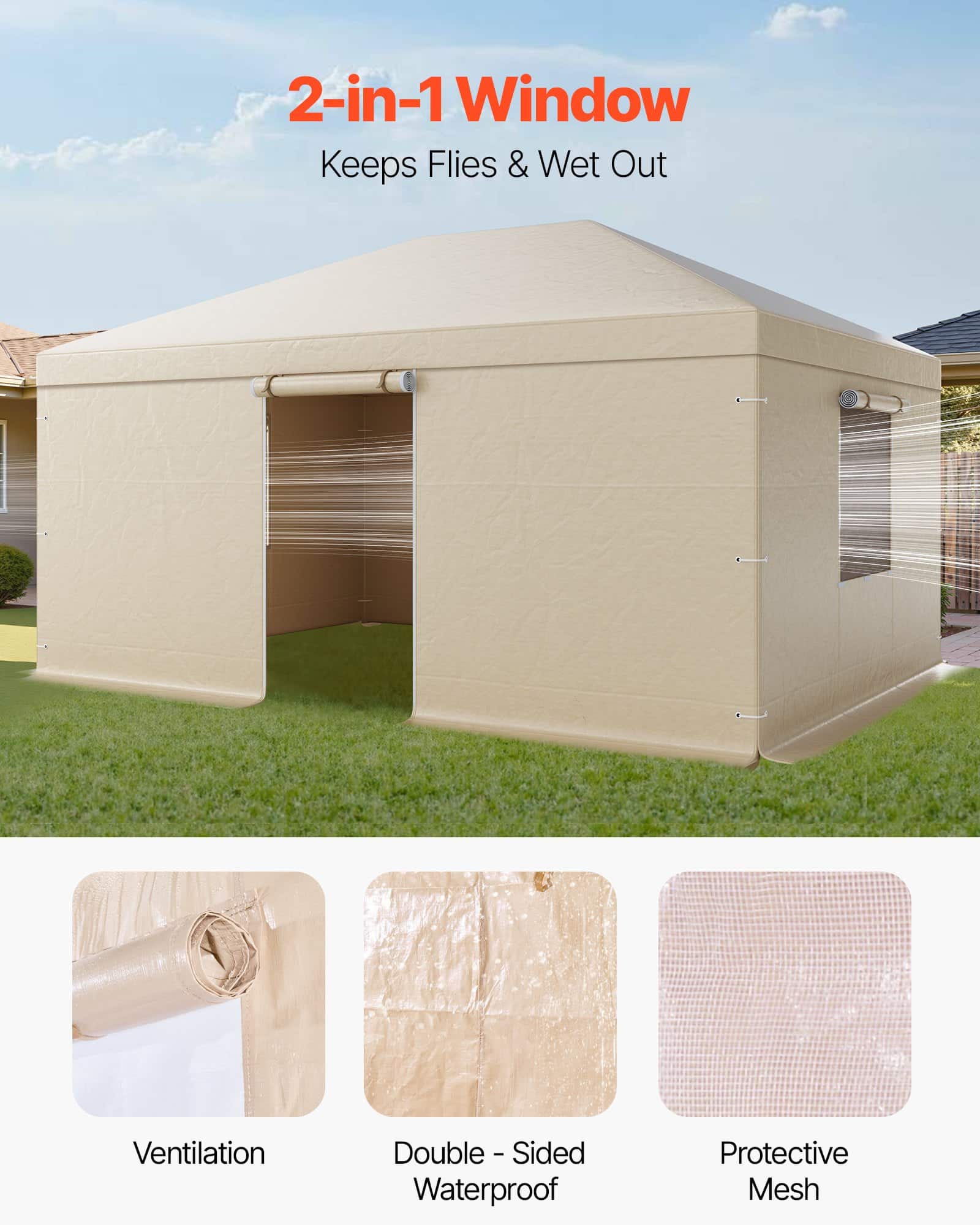 VEVOR Winter Gazebo Cover for 3.68x4.9 m Hardtop Gazebos, Waterproof PE with Sidewalls, Windows & Door, All-Weather Shelter — изображение 5