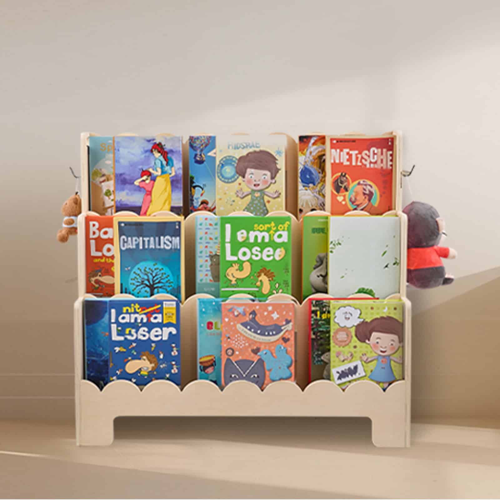 VEVOR 3-Tier Montessori Kids Bookshelf with Scalloped Design and Hooks – Front-Facing Wooden Bookcase for Toddlers & Preschool - Зображення 8