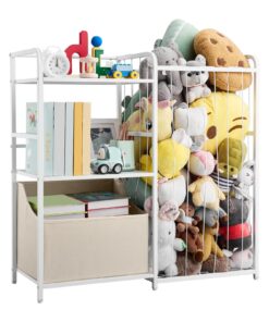 VEVOR Kids Toy and Book Organizer with Fabric Chest & Metal Basket – 4 Compartments, Safe Design, White Storage Unit