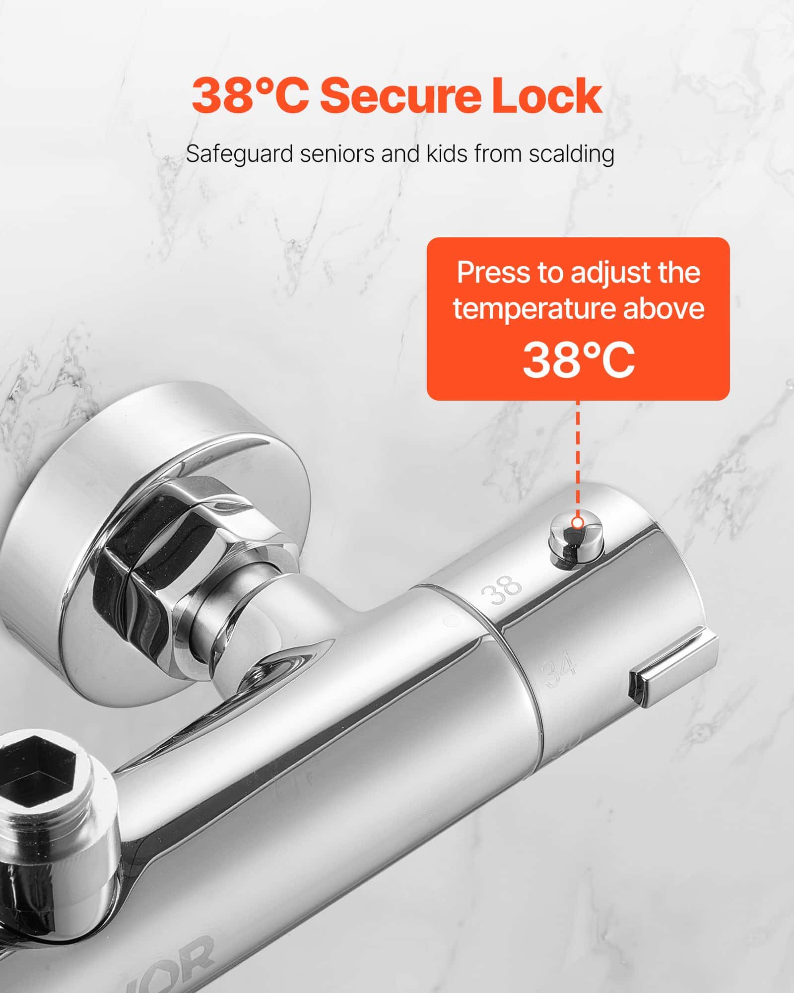 VEVOR Thermostatic Shower Mixer Valve with 38°C Safety Lock, Brass Body, Adjustable Water Flow, Anti-Scald for Bathroom/RV - Зображення 3