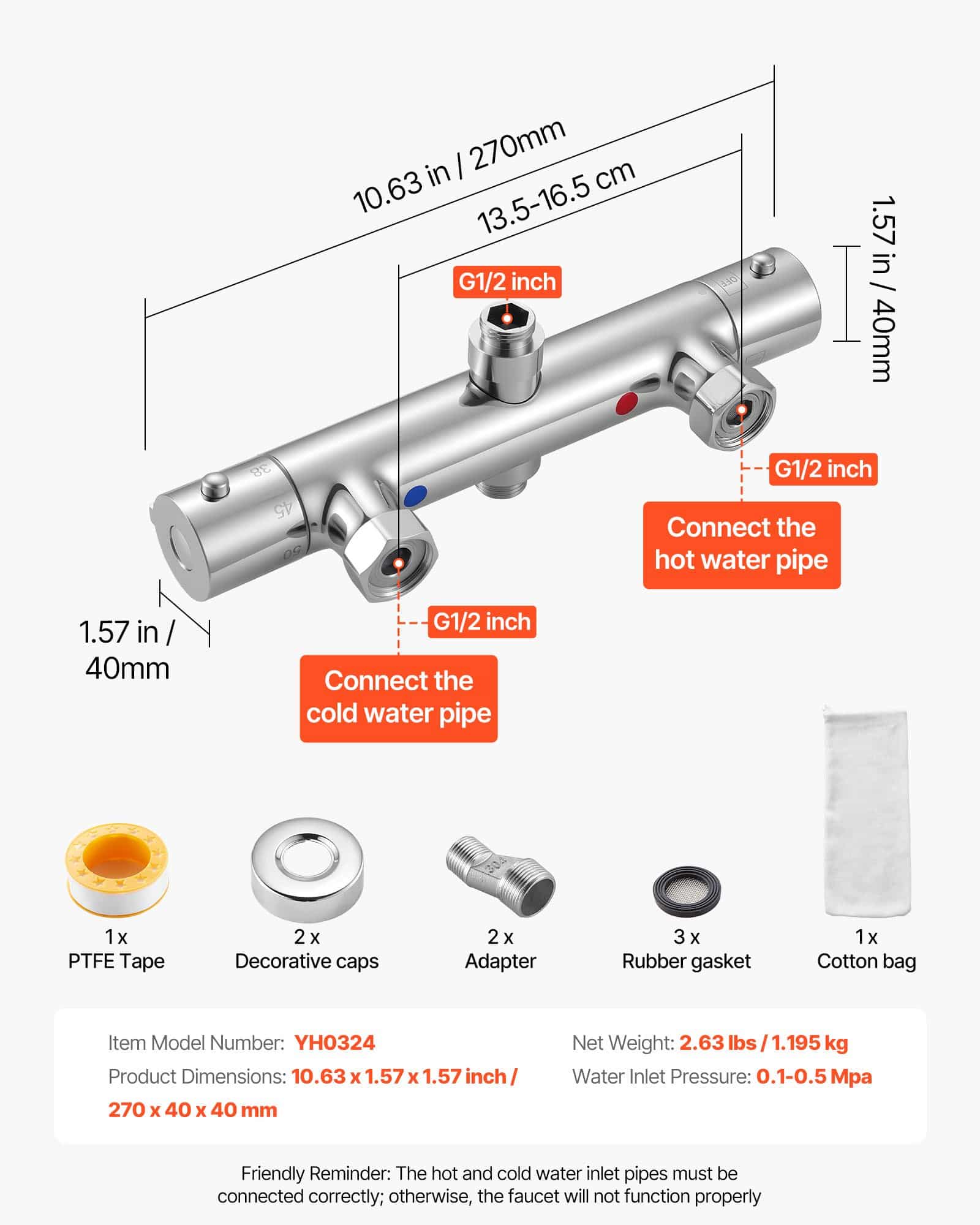 VEVOR Thermostatic Shower Mixer Valve with 38°C Safety Lock, Brass Body, Adjustable Water Flow, Anti-Scald for Bathroom/RV - Зображення 6