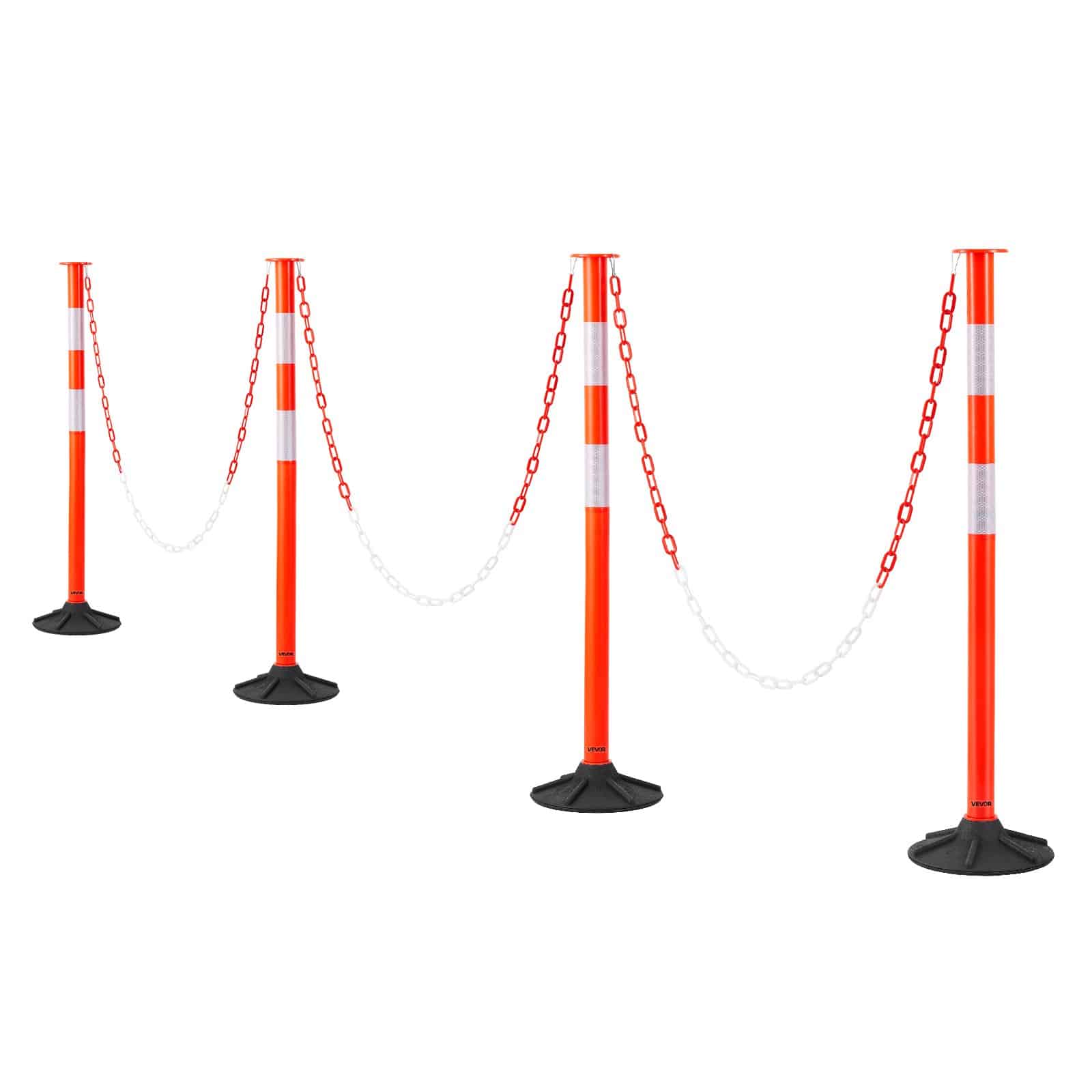 VEVOR 4-Pack 871 mm Traffic Delineator Posts with Weighted Base, Reflective Strips & Chain for Safety & Crowd Control, Red — attēls 9