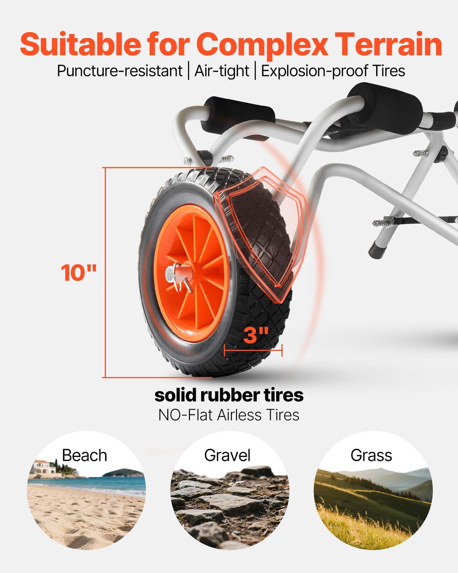VEVOR Foldable Kayak Cart, 113.4 kg Capacity, 25.4 cm Solid Wheels, Strap Included – For Kayaks, Canoes, Paddleboards — attēls 3