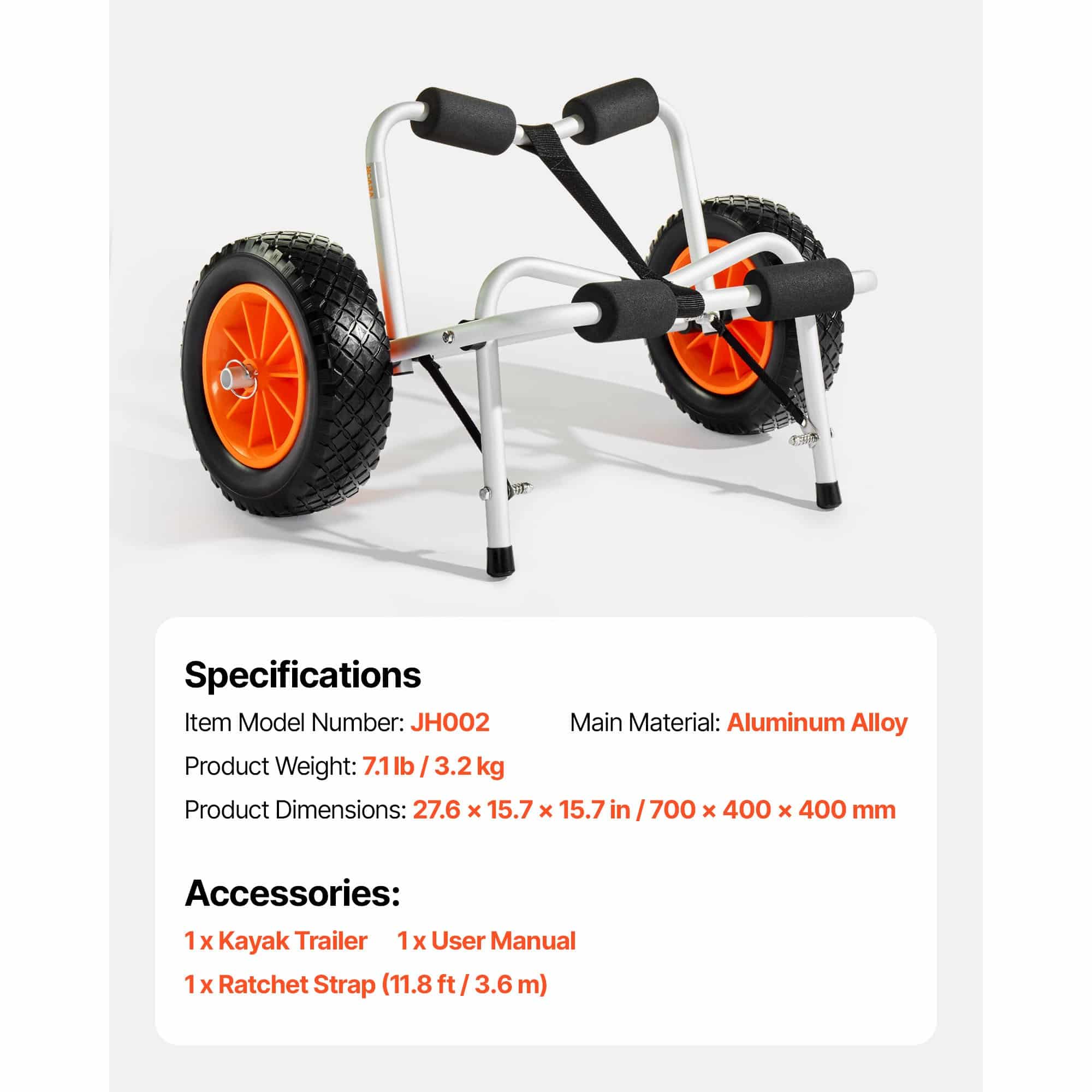 VEVOR Foldable Kayak Cart, 113.4 kg Capacity, 25.4 cm Solid Wheels, Strap Included – For Kayaks, Canoes, Paddleboards — attēls 7