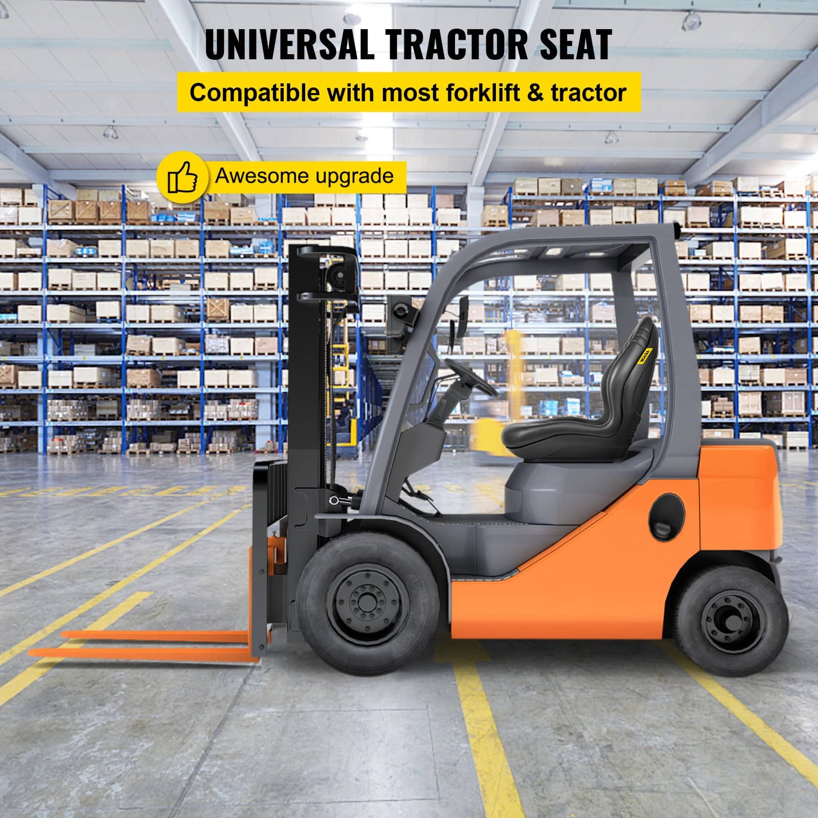 VEVOR Universal Tractor Seat Pair, High-Back Vinyl Seats with Drain Hole, Fits Forklifts & Mowers, Mounting 20.3x29.2 & 28.6x29.2 cm - Image 2