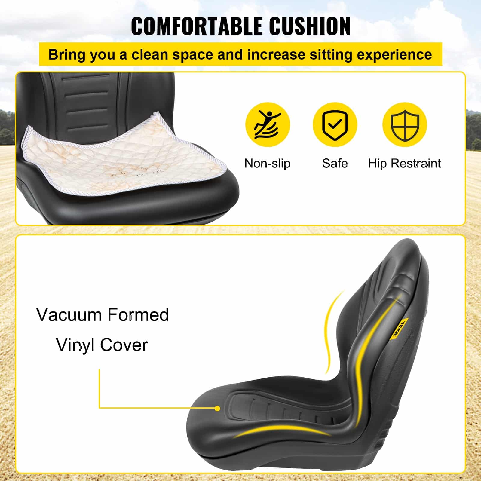 VEVOR Universal Tractor Seat Pair, High-Back Vinyl Seats with Drain Hole, Fits Forklifts & Mowers, Mounting 20.3x29.2 & 28.6x29.2 cm - Image 3