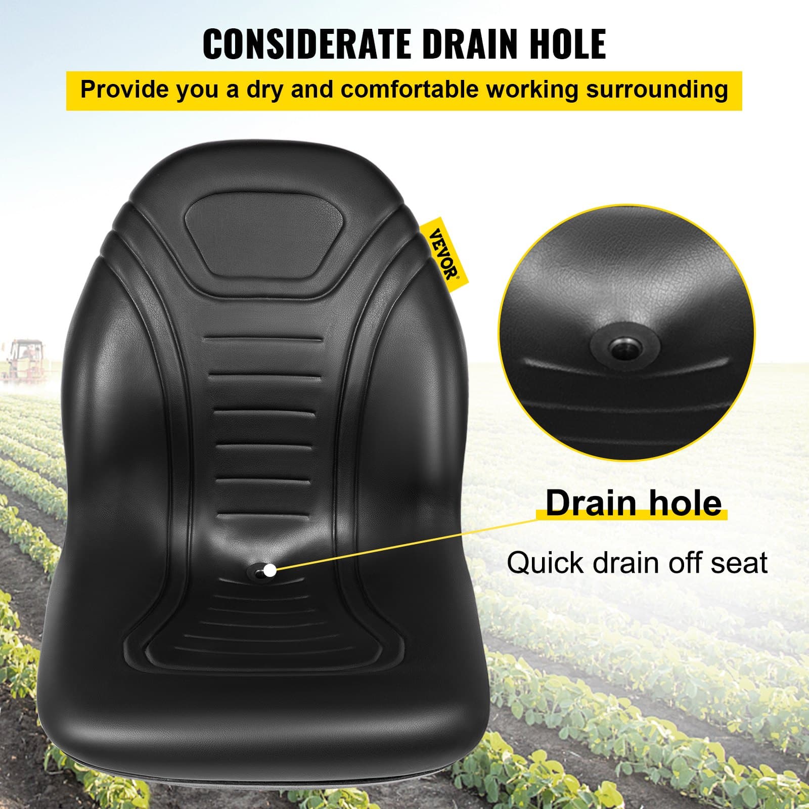 VEVOR Universal Tractor Seat Pair, High-Back Vinyl Seats with Drain Hole, Fits Forklifts & Mowers, Mounting 20.3x29.2 & 28.6x29.2 cm - Image 4