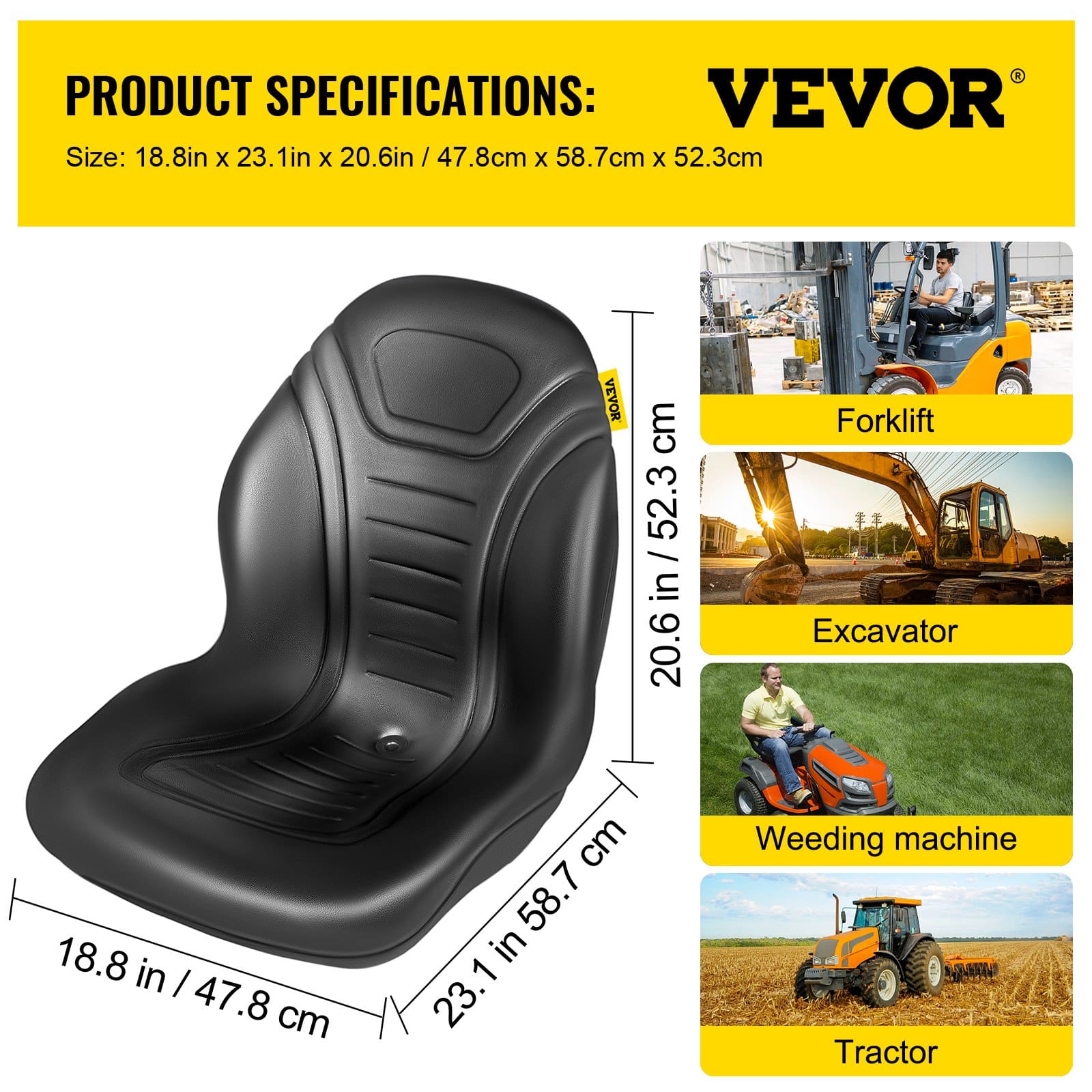 VEVOR Universal Tractor Seat Pair, High-Back Vinyl Seats with Drain Hole, Fits Forklifts & Mowers, Mounting 20.3x29.2 & 28.6x29.2 cm - Image 7