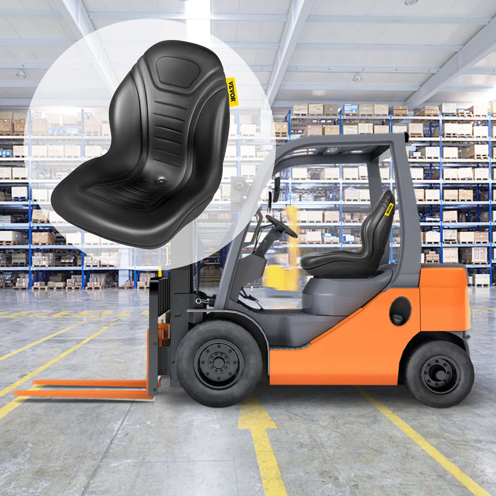 VEVOR Universal Tractor Seat Pair, High-Back Vinyl Seats with Drain Hole, Fits Forklifts & Mowers, Mounting 20.3x29.2 & 28.6x29.2 cm - Image 8