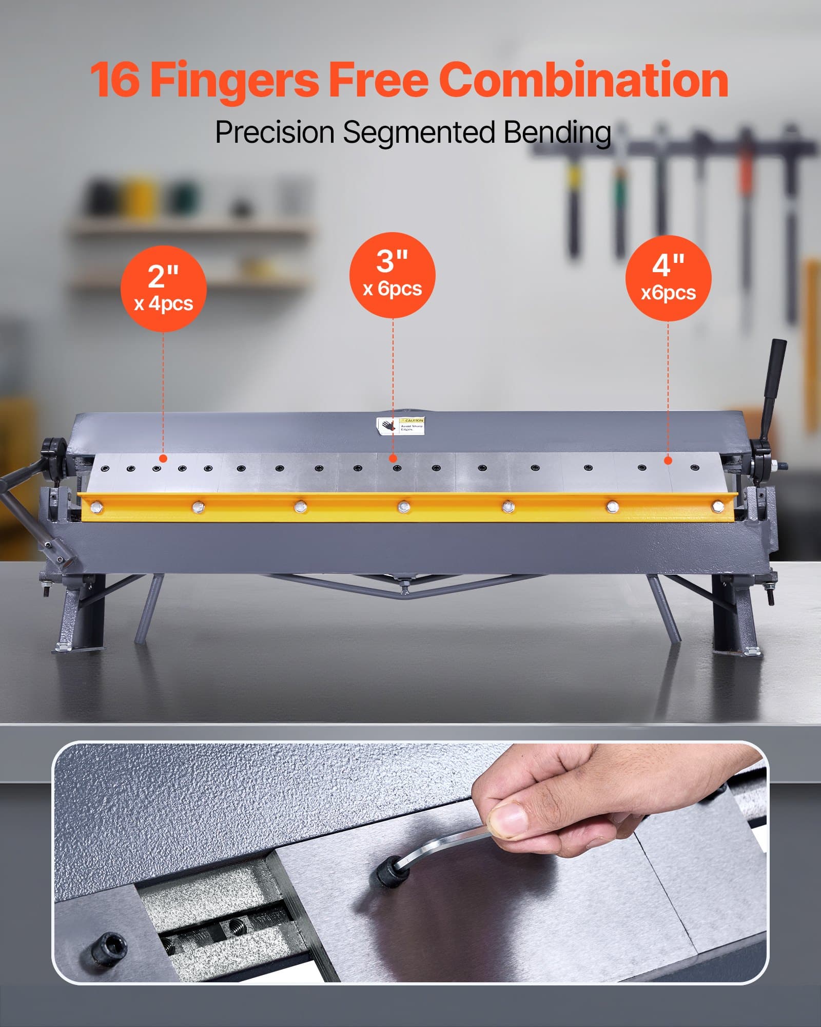 VEVOR 1270 mm Sheet Metal Box & Pan Brake, 1.5 mm Mild Steel, 0–135° Adjustable, 16-Finger Heavy-Duty Bender — attēls 4