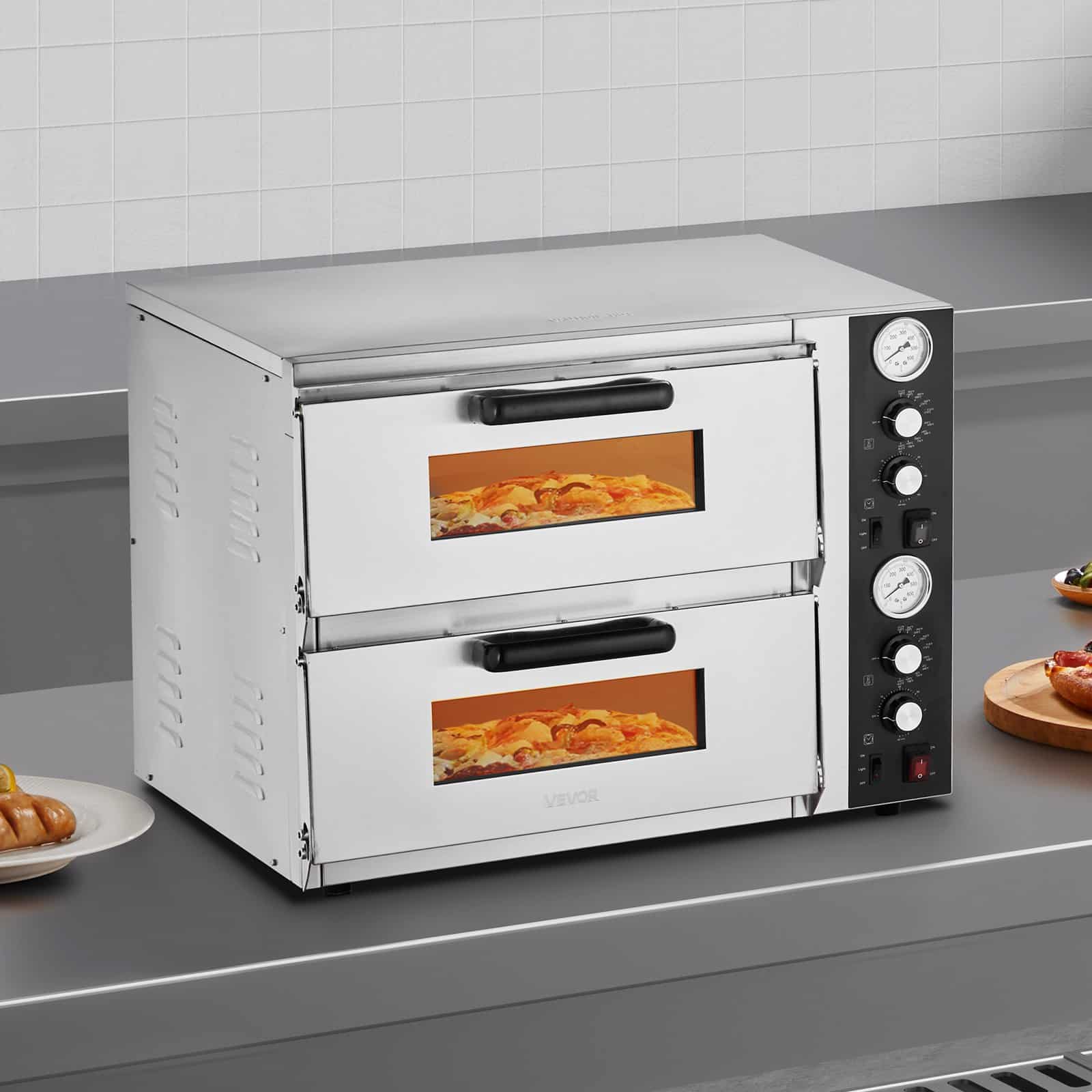 VEVOR Electric Double-Deck Pizza Oven, 45cm, 5000W, 450°C, Countertop Indoor Oven with Independent Temp Control & Timer - Pilt 8