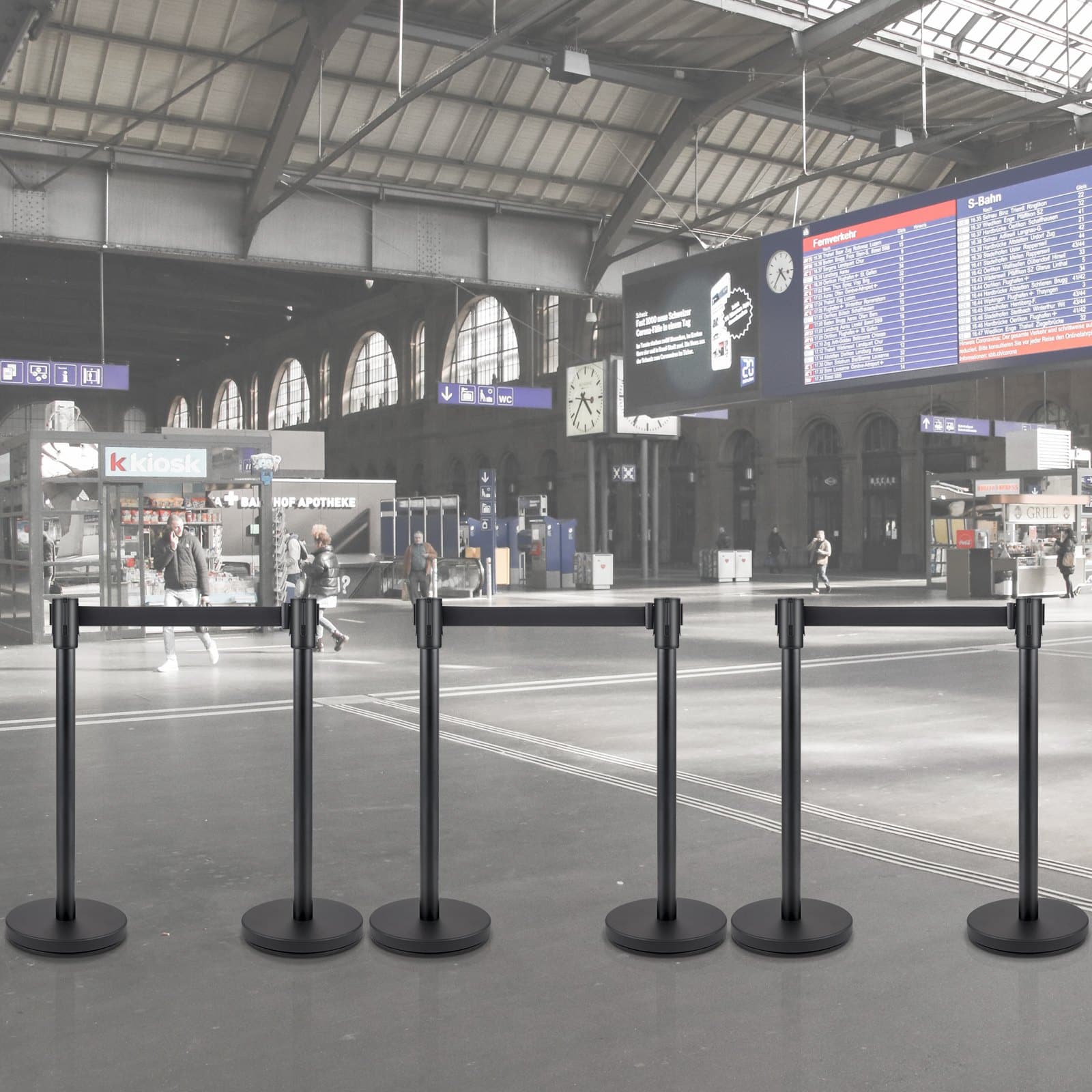 VEVOR 6-Piece Crowd Control Stanchion Set with 2 m Black Retractable Belts, Heavy-Duty Steel Posts and Concrete Bases - Зображення 8