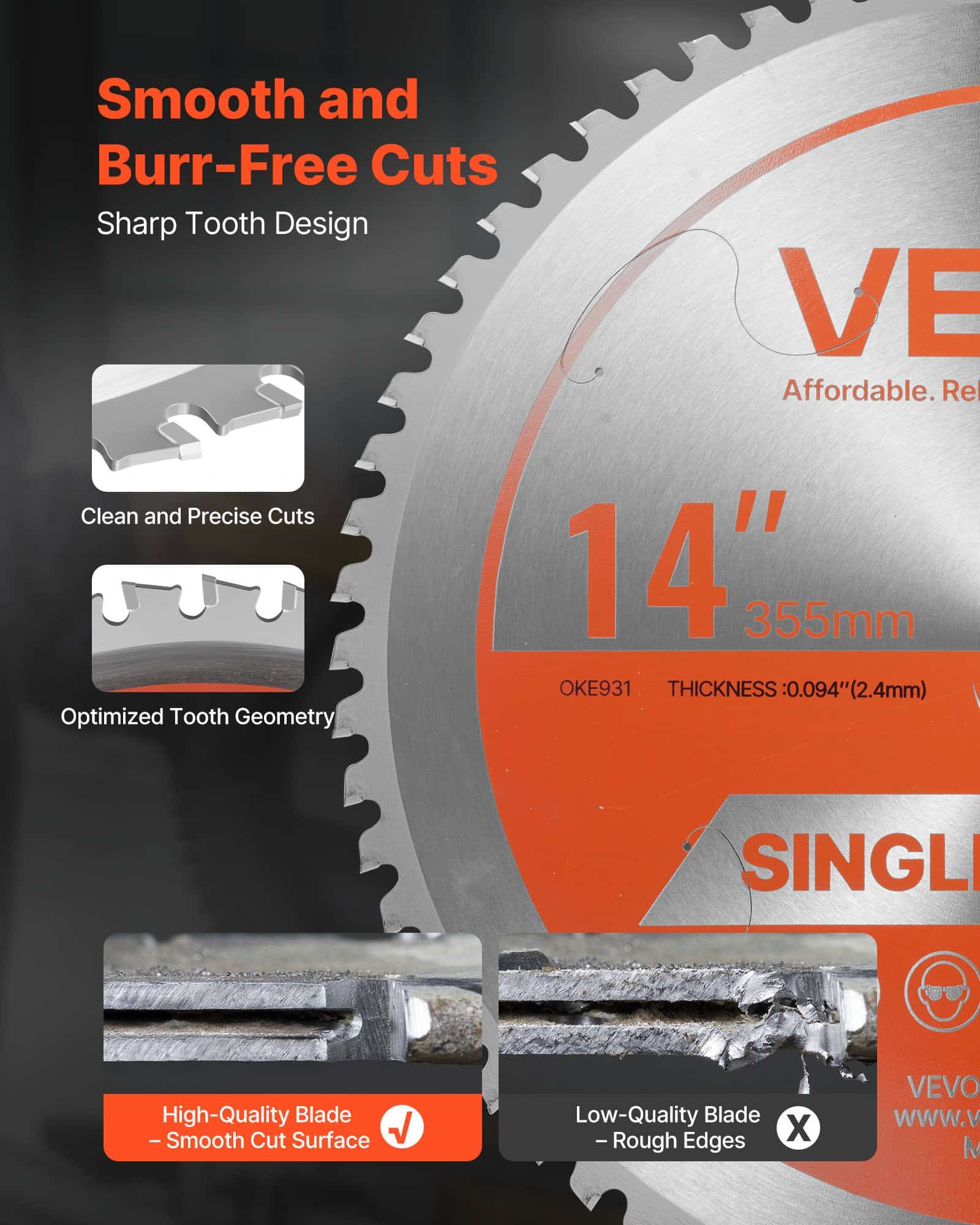 VEVOR 355mm Circular Saw Blade, 66T Alloy Teeth, 25.4mm Arbor, Metal Cutting Blade with Noise-Reducing Vents for Steel & Aluminum — изображение 3