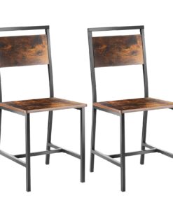 VEVOR Set of 2 Rustic Brown & Black Dining Chairs, Wooden Seat with Metal Frame, Ergonomic Backrest, Modern Farmhouse Style