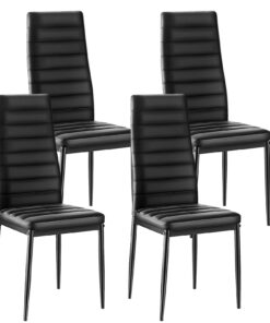 VEVOR Set of 4 Modern Black Dining Chairs, Upholstered Leather with Thick Cushions & Metal Legs, Ergonomic & Space-Saving Design