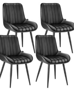 VEVOR Set of 4 Modern Black Upholstered Dining Chairs with Metal Legs and Thick Cushions, Space-Saving Design