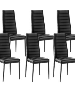 VEVOR Set of 6 Modern Black Dining Chairs, Upholstered PVC Leather, Metal Legs, Ergonomic Cushioning, Easy to Clean