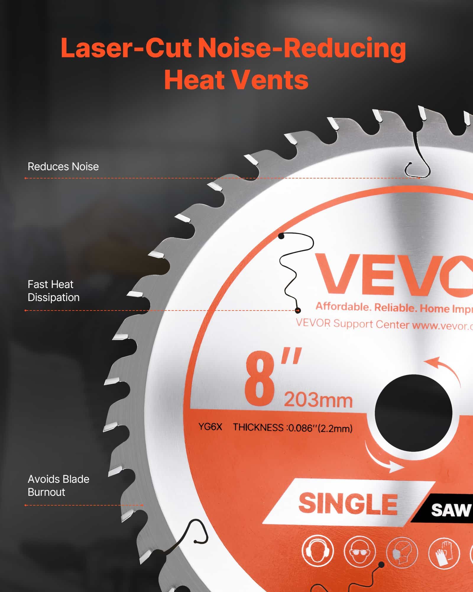 VEVOR 203mm Circular Saw Blade, 42T Alloy, 25.4mm Arbor, Fine Finish, Low Noise, for Wood, Plywood, OSB, Hardwood Cutting - Image 5