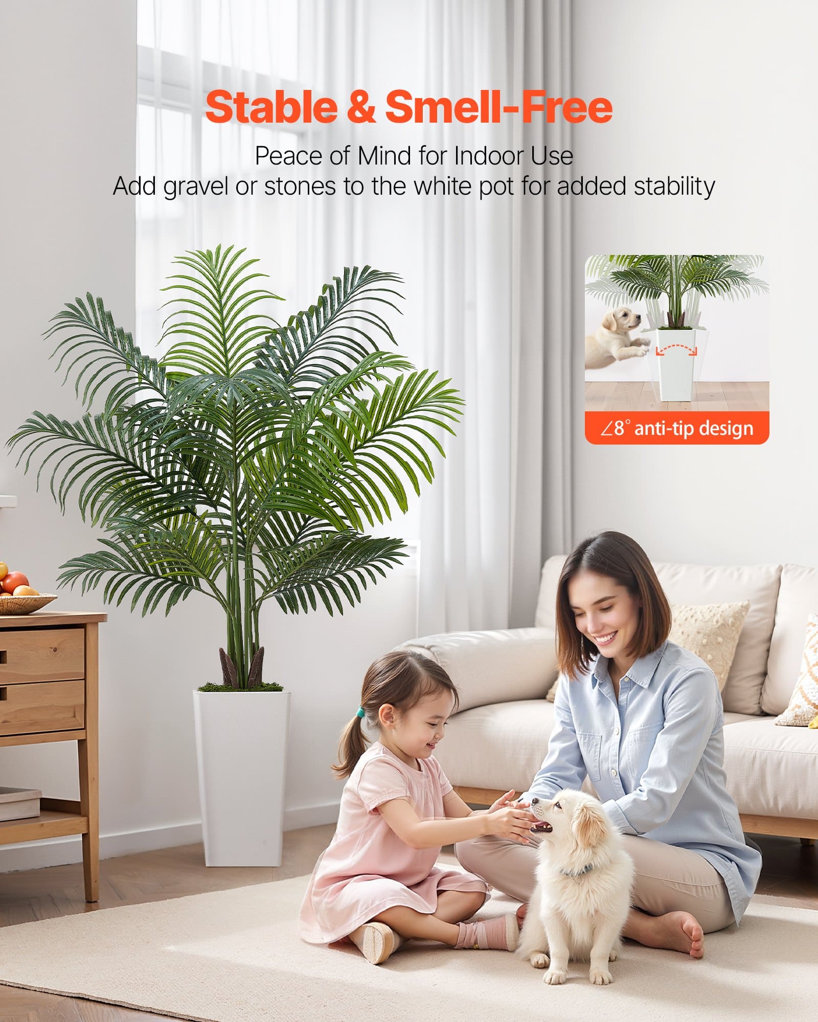 VEVOR 152 cm Artificial Areca Palm Tree with White Planter – Realistic Faux Tropical Plant for Home, Office, Indoor/Outdoor Decor — изображение 3