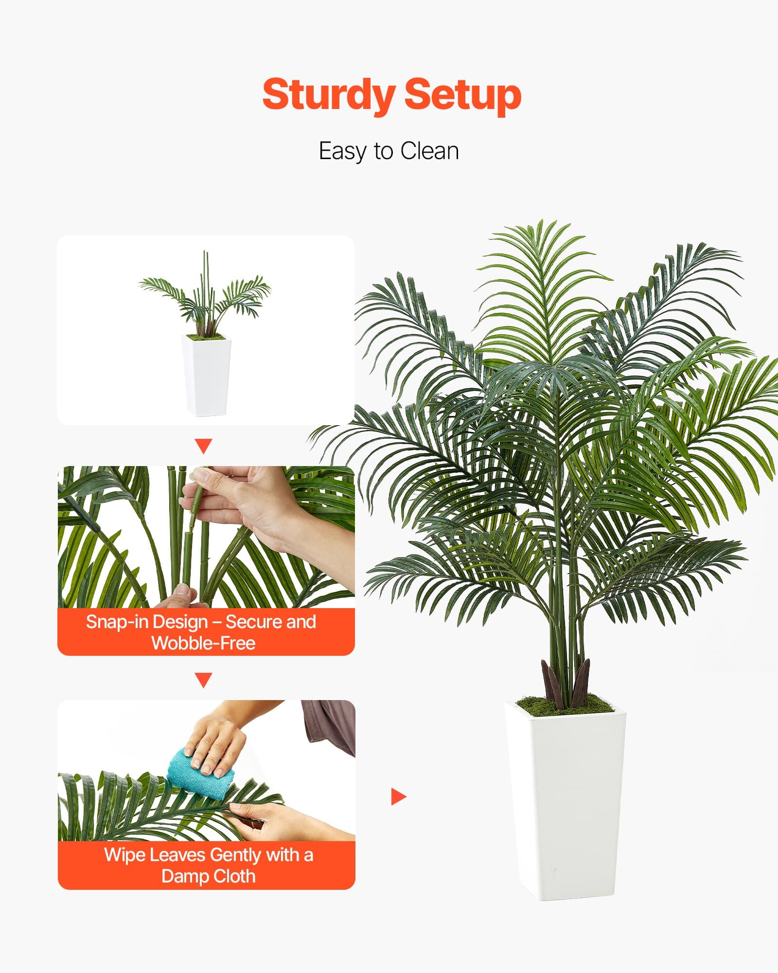 VEVOR 152 cm Artificial Areca Palm Tree with White Planter – Realistic Faux Tropical Plant for Home, Office, Indoor/Outdoor Decor — изображение 4
