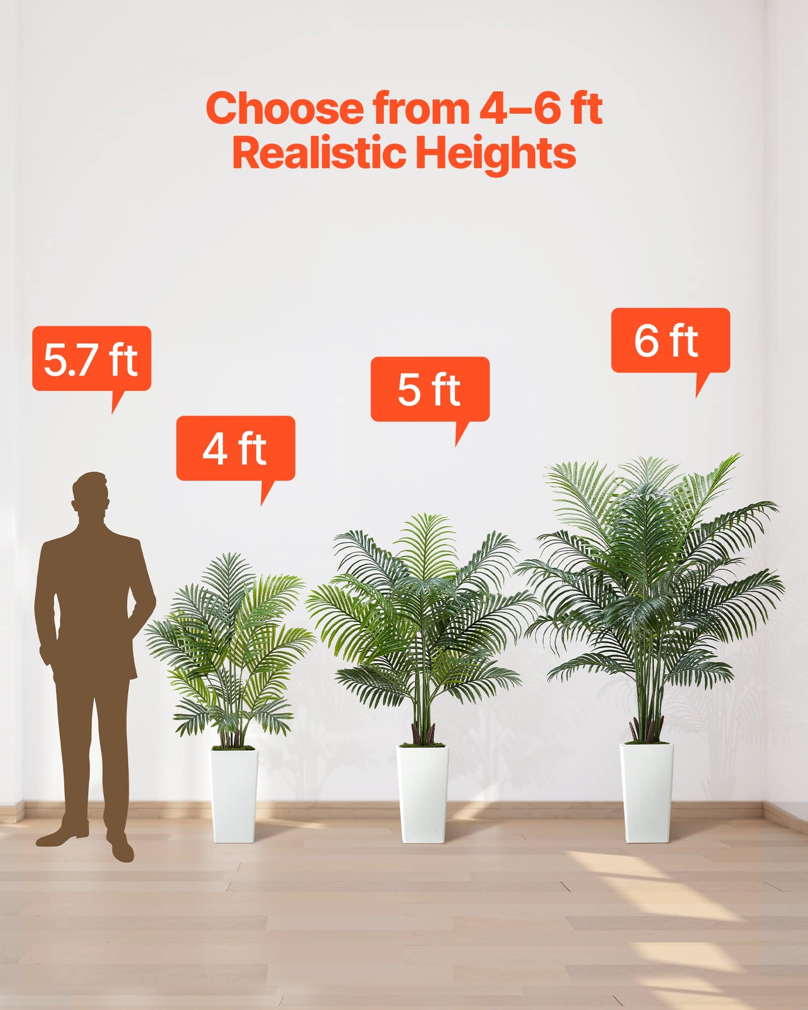 VEVOR 152 cm Artificial Areca Palm Tree with White Planter – Realistic Faux Tropical Plant for Home, Office, Indoor/Outdoor Decor — изображение 6