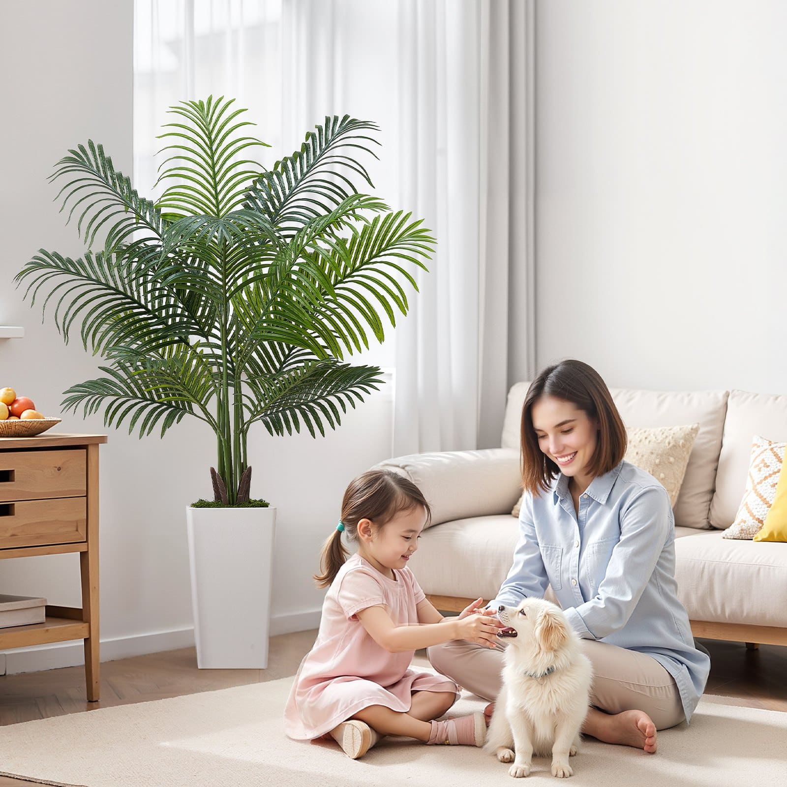 VEVOR 152 cm Artificial Areca Palm Tree with White Planter – Realistic Faux Tropical Plant for Home, Office, Indoor/Outdoor Decor — изображение 8