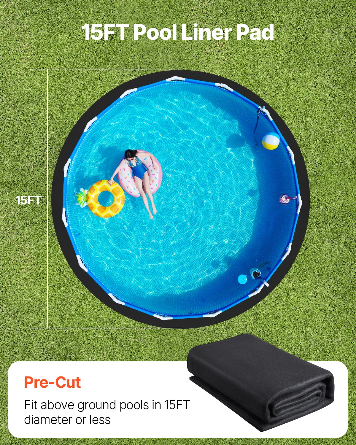 VEVOR 4.6m Round Extra-Thick Pool Liner Pad for Above Ground Pools, Recycled Geotextile Underlay, Puncture Resistant Mat - Image 5