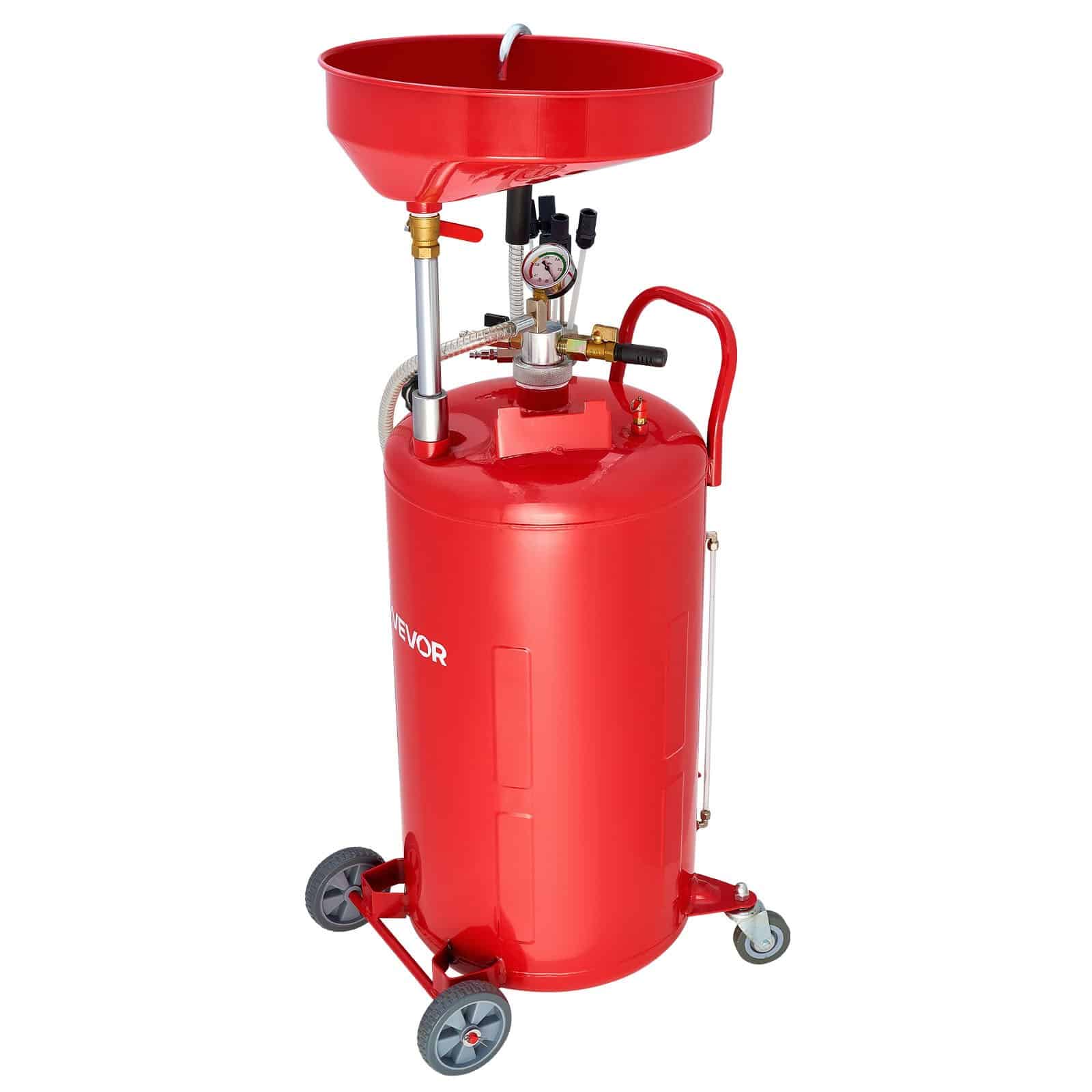 VEVOR 79.5L Air-Operated Waste Oil Drain Tank with Adjustable Funnel, Mobile Industrial Oil Drainer for Workshops, Red - Image 10