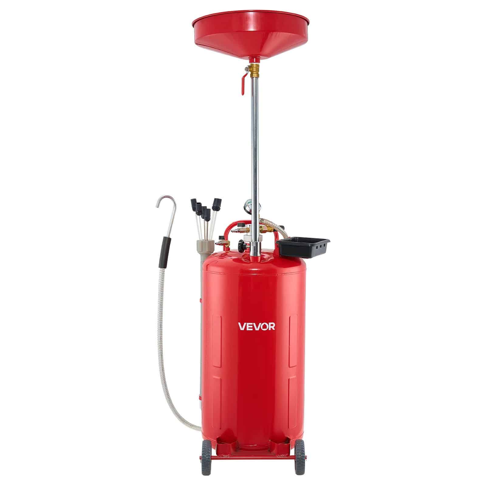 VEVOR 79.5L Air-Operated Waste Oil Drain Tank with Adjustable Funnel, Mobile Industrial Oil Drainer for Workshops, Red - Image 9