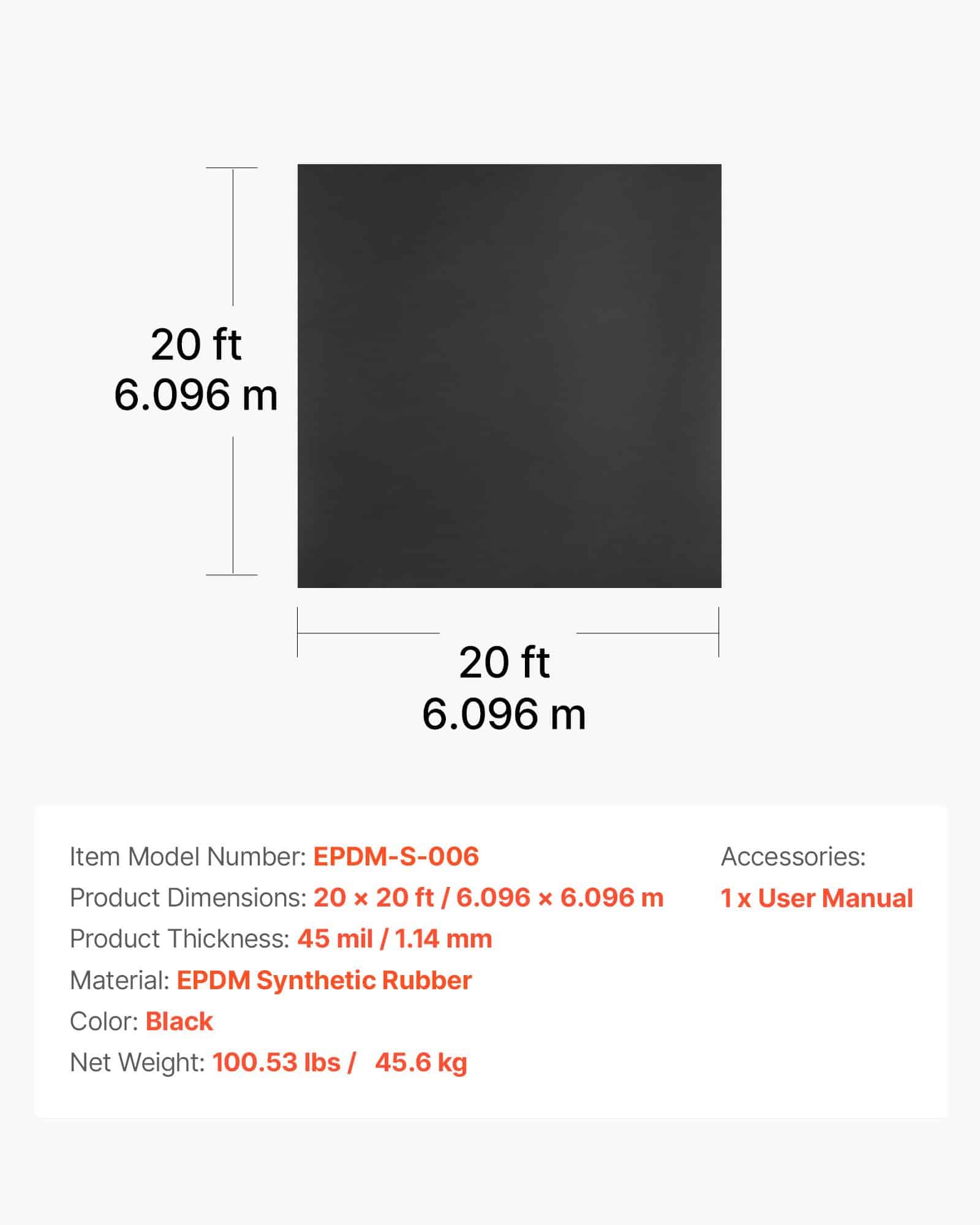 VEVOR EPDM Rubber Roofing Membrane 6.1x6.1m, 1.14mm Thick, Waterproof, UV Resistant, Easy Install, for Roofs, RVs, Ponds - Image 7