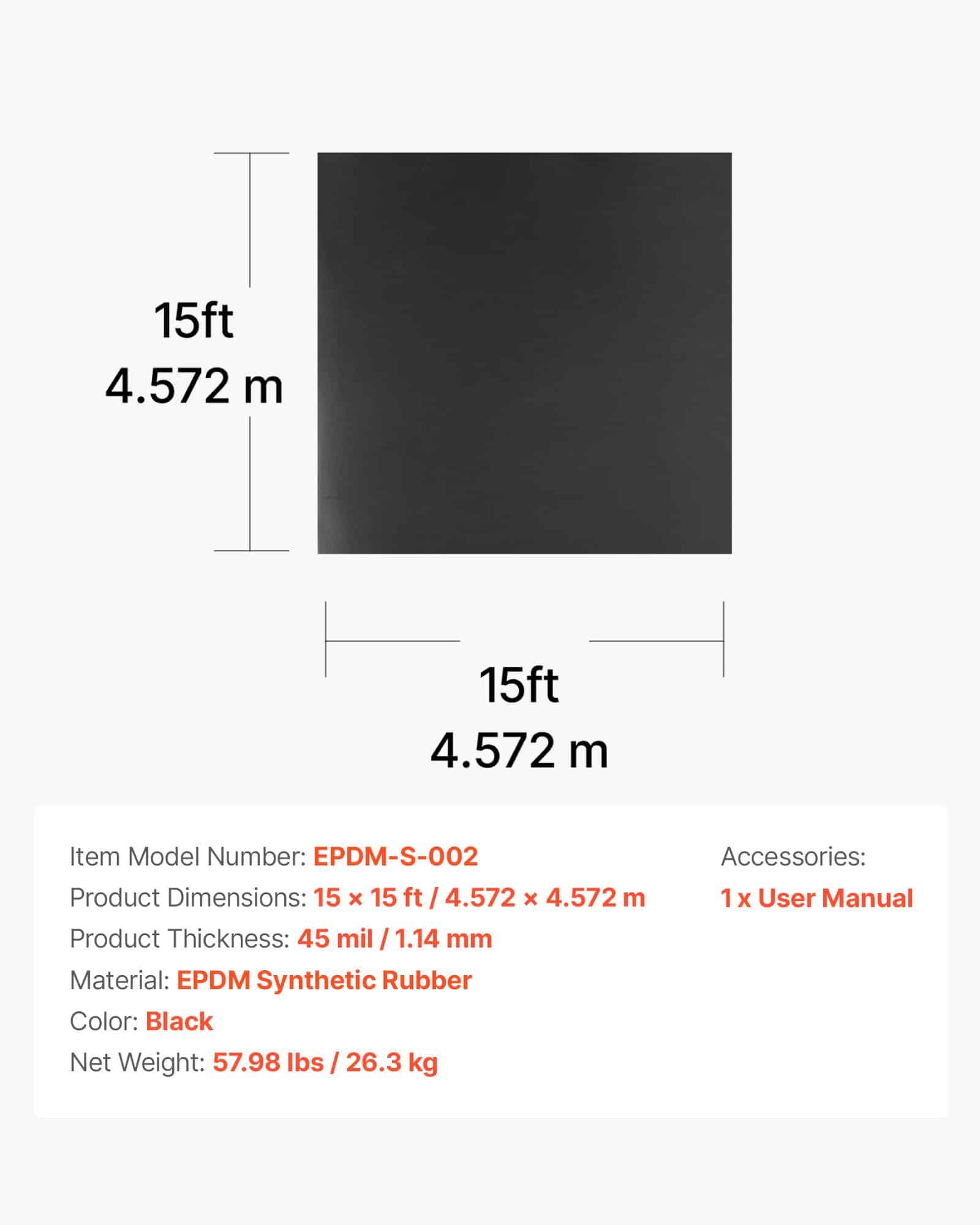VEVOR EPDM Rubber Roofing Membrane 4.57x4.57 m, 1.14 mm Thick - Weatherproof, Flexible, Easy Install for Roofs, RVs, Ponds – Paveikslėlis 7