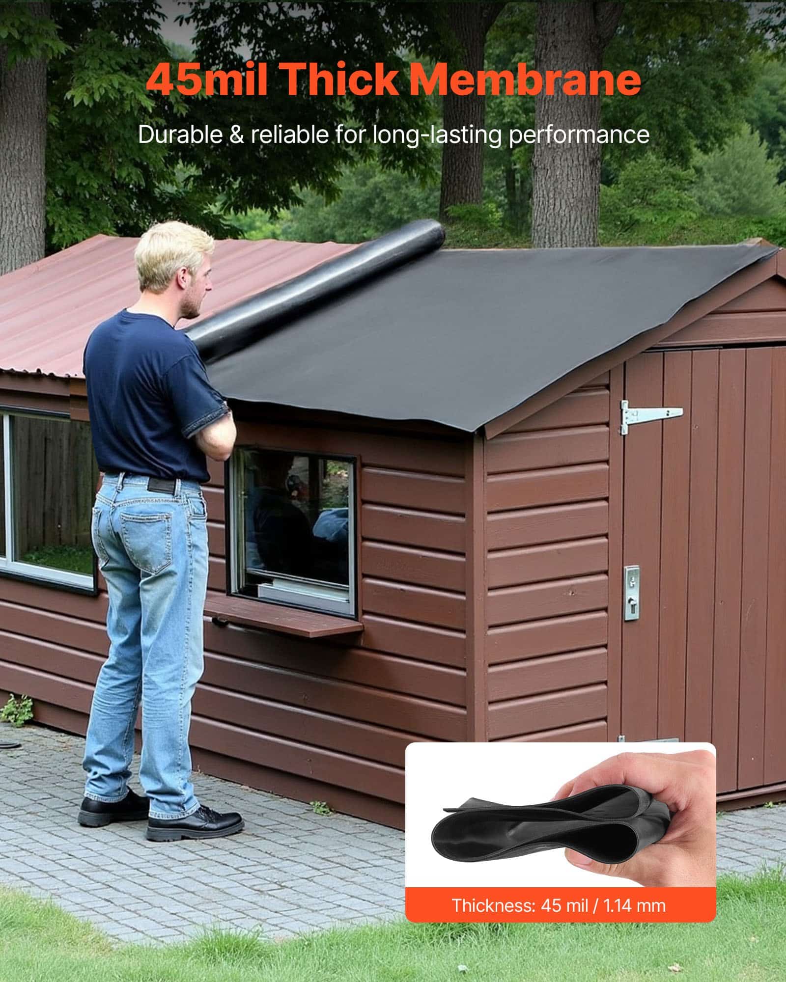 VEVOR EPDM Rubber Roofing Membrane 4.57x6.10m, 1.14mm Thick, Waterproof & Weather-Resistant for Roofs, RVs, Ponds – Paveikslėlis 2