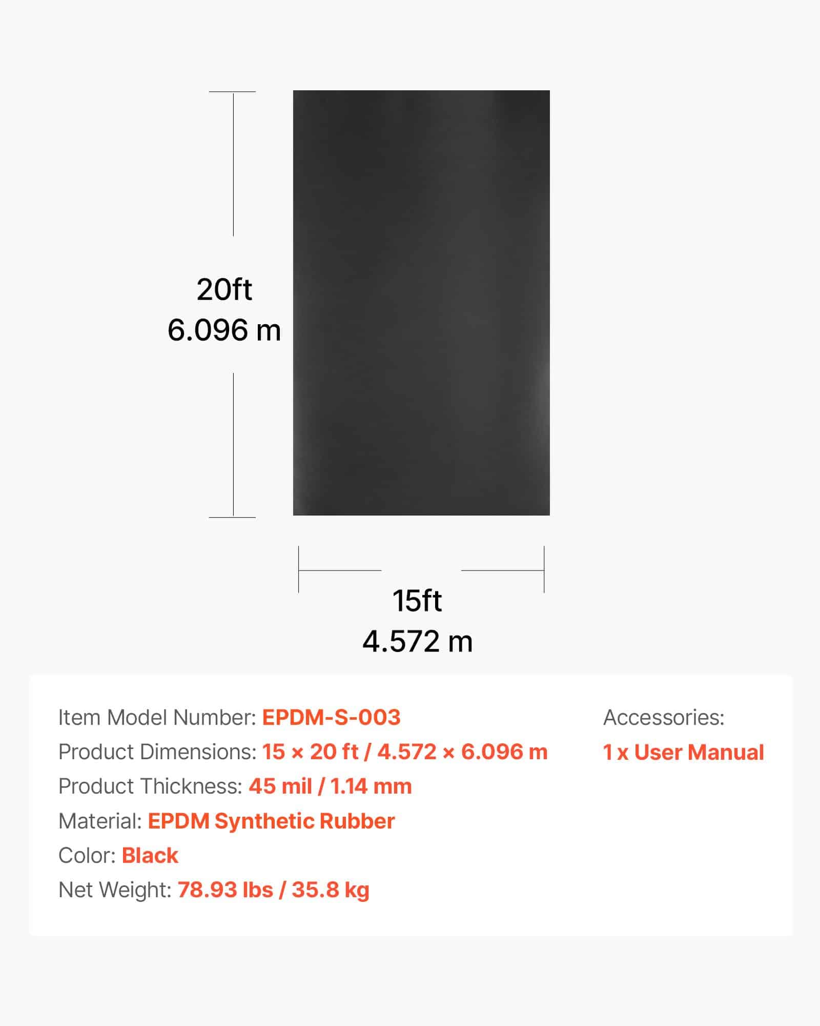 VEVOR EPDM Rubber Roofing Membrane 4.57x6.10m, 1.14mm Thick, Waterproof & Weather-Resistant for Roofs, RVs, Ponds – Paveikslėlis 7