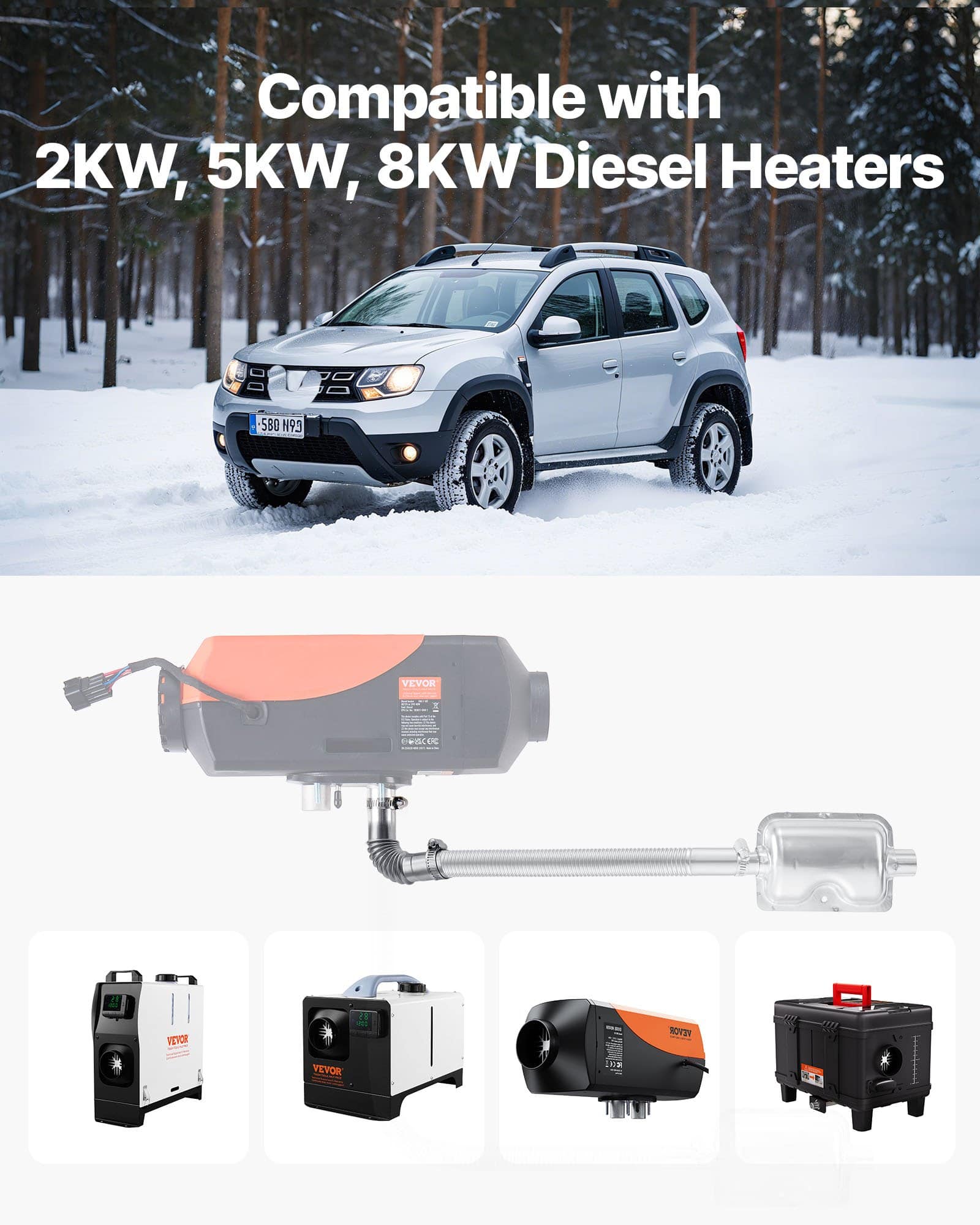 VEVOR 25mm Stainless Steel Diesel Heater Exhaust Elbow Kit with Windproof Cap & 4 Clamps for 2kW/5kW/8kW Heaters — attēls 3