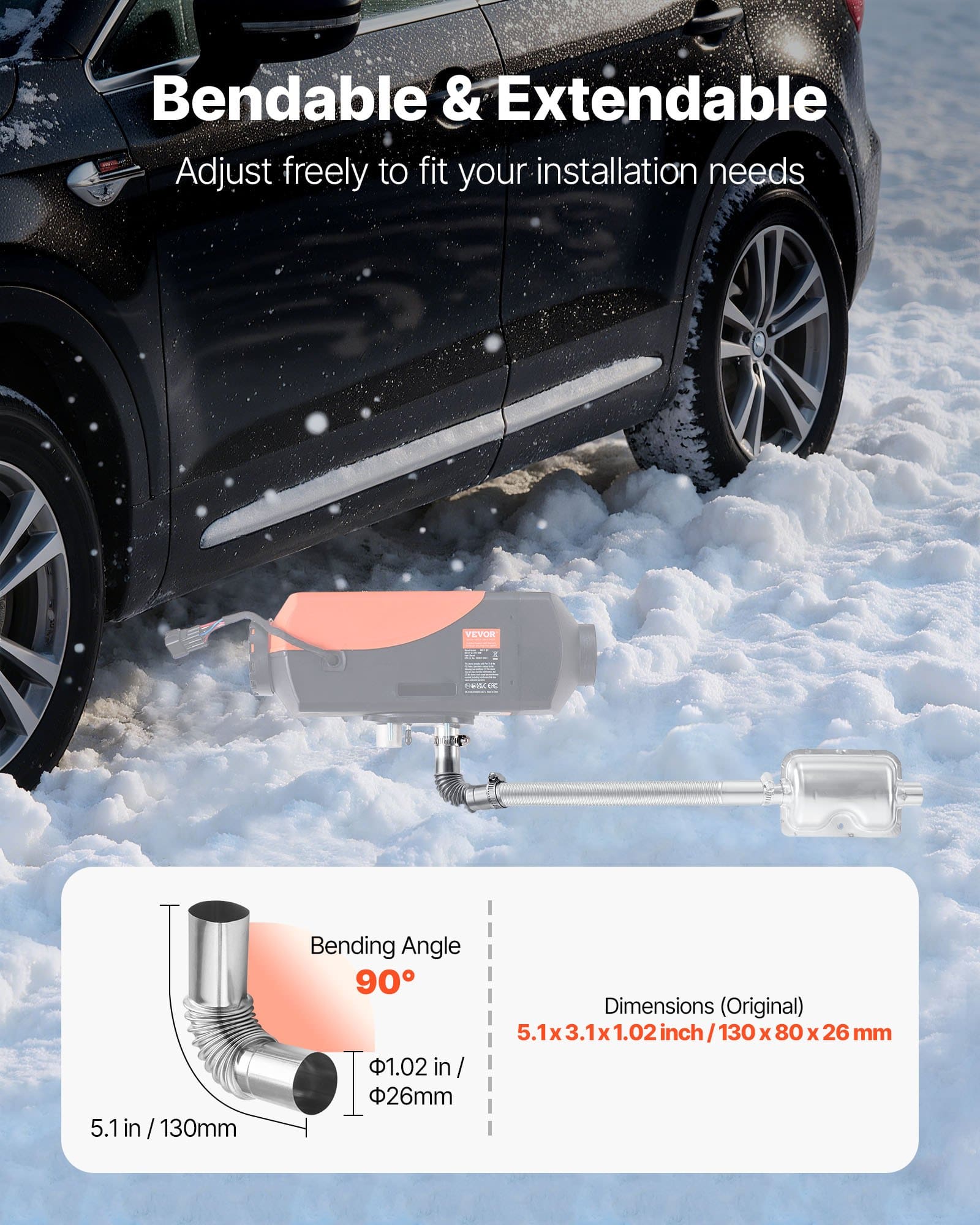 VEVOR 25mm Stainless Steel Diesel Heater Exhaust Elbow Kit with Windproof Cap & 4 Clamps for 2kW/5kW/8kW Heaters — attēls 5