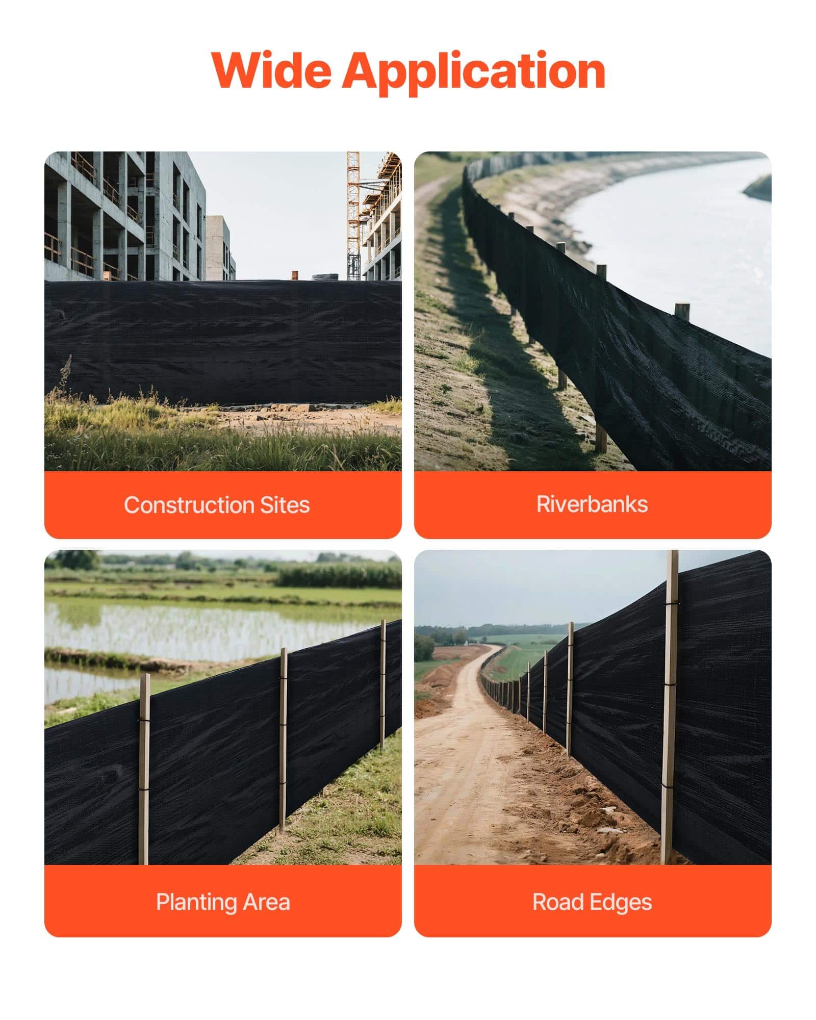 VEVOR Silt Fence Fabric Roll 0.91x152.4 m – Heavy-Duty Erosion Control Barrier for Construction Sites, Sediment Retention – Paveikslėlis 6