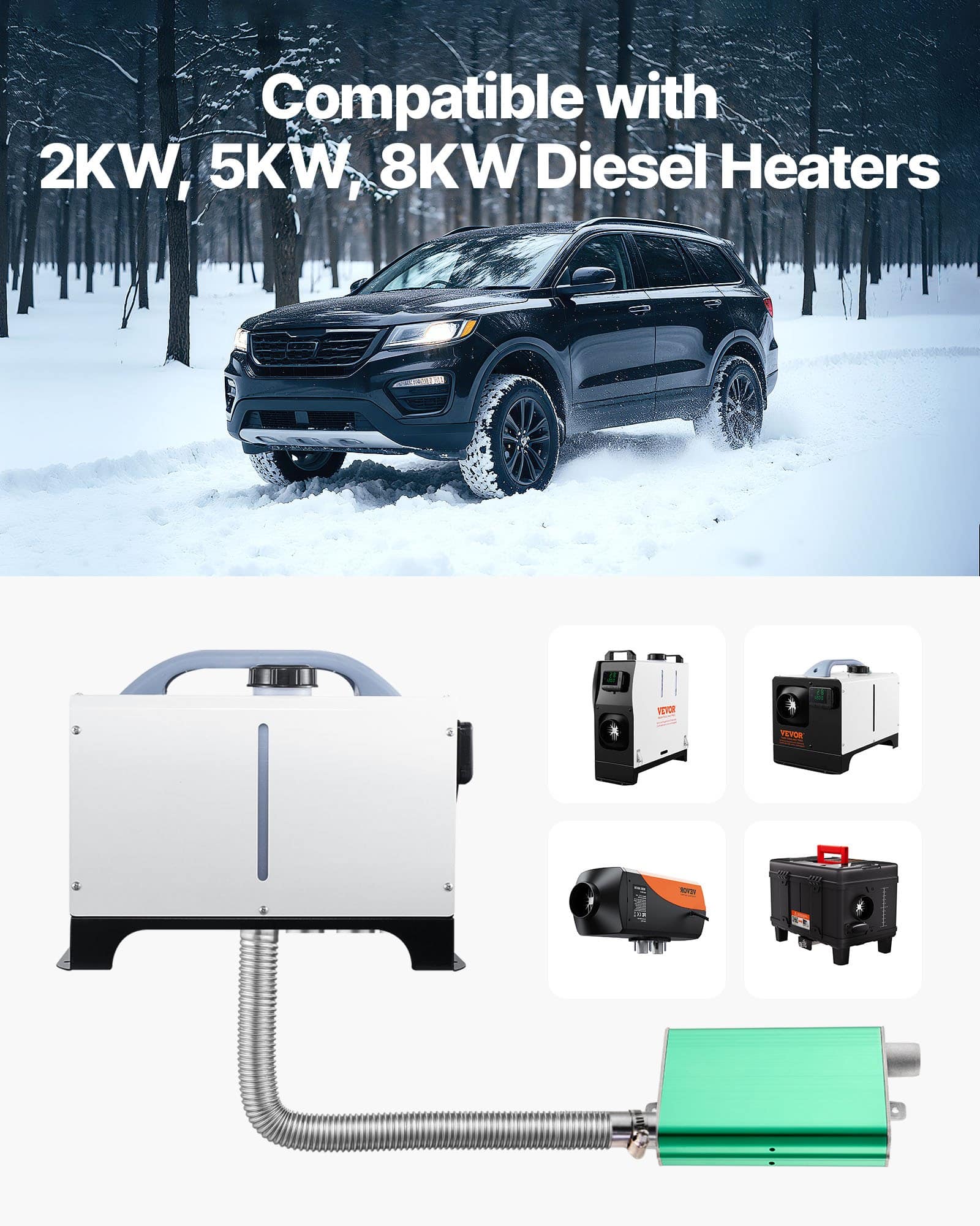 VEVOR 24mm Diesel Heater Muffler Kit for 2kW 5kW 8kW Heaters, Aluminum Silencer with Clamps & Screws, Noise Reduction Upgrade — изображение 3