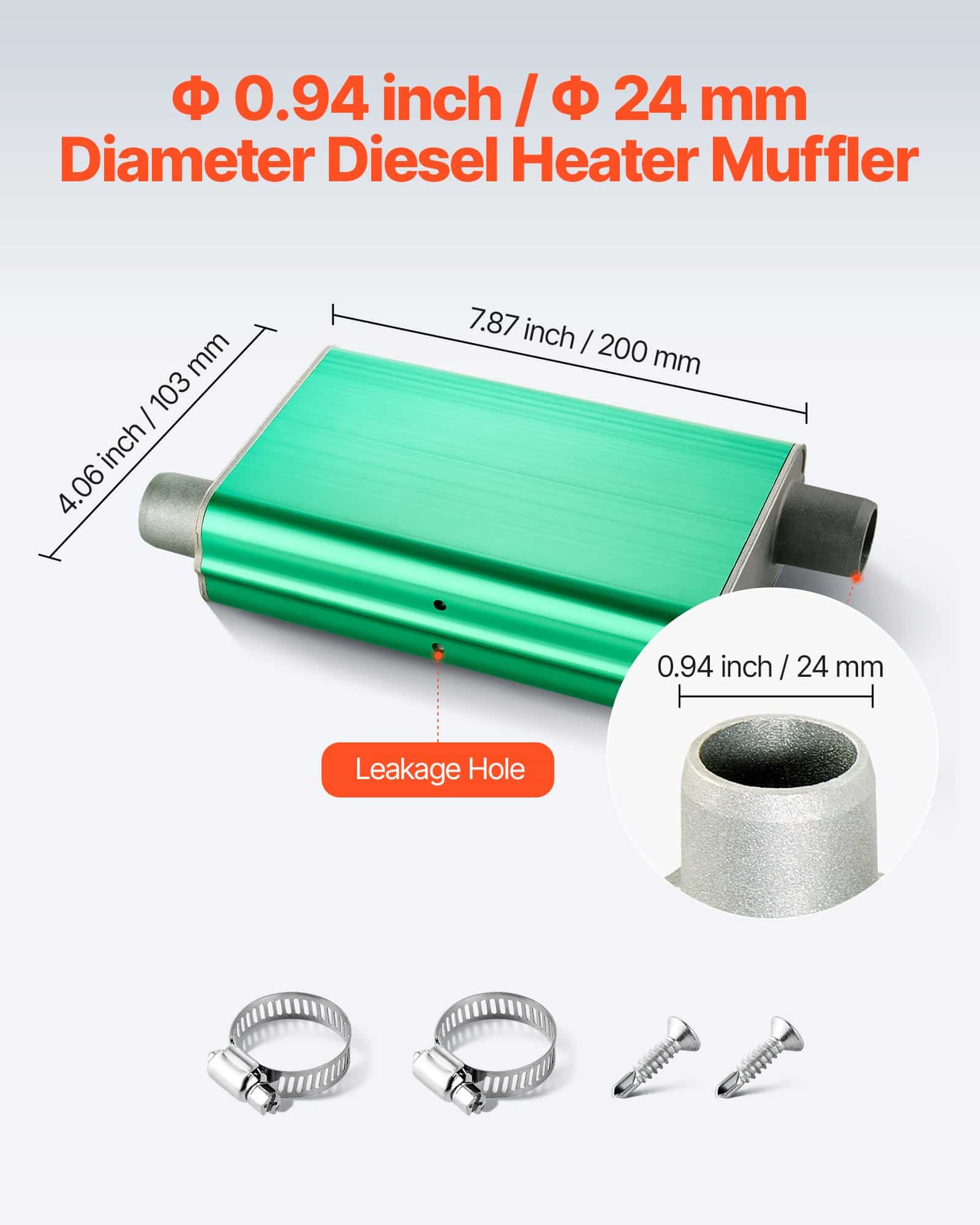VEVOR 24mm Diesel Heater Muffler Kit for 2kW 5kW 8kW Heaters, Aluminum Silencer with Clamps & Screws, Noise Reduction Upgrade — изображение 5
