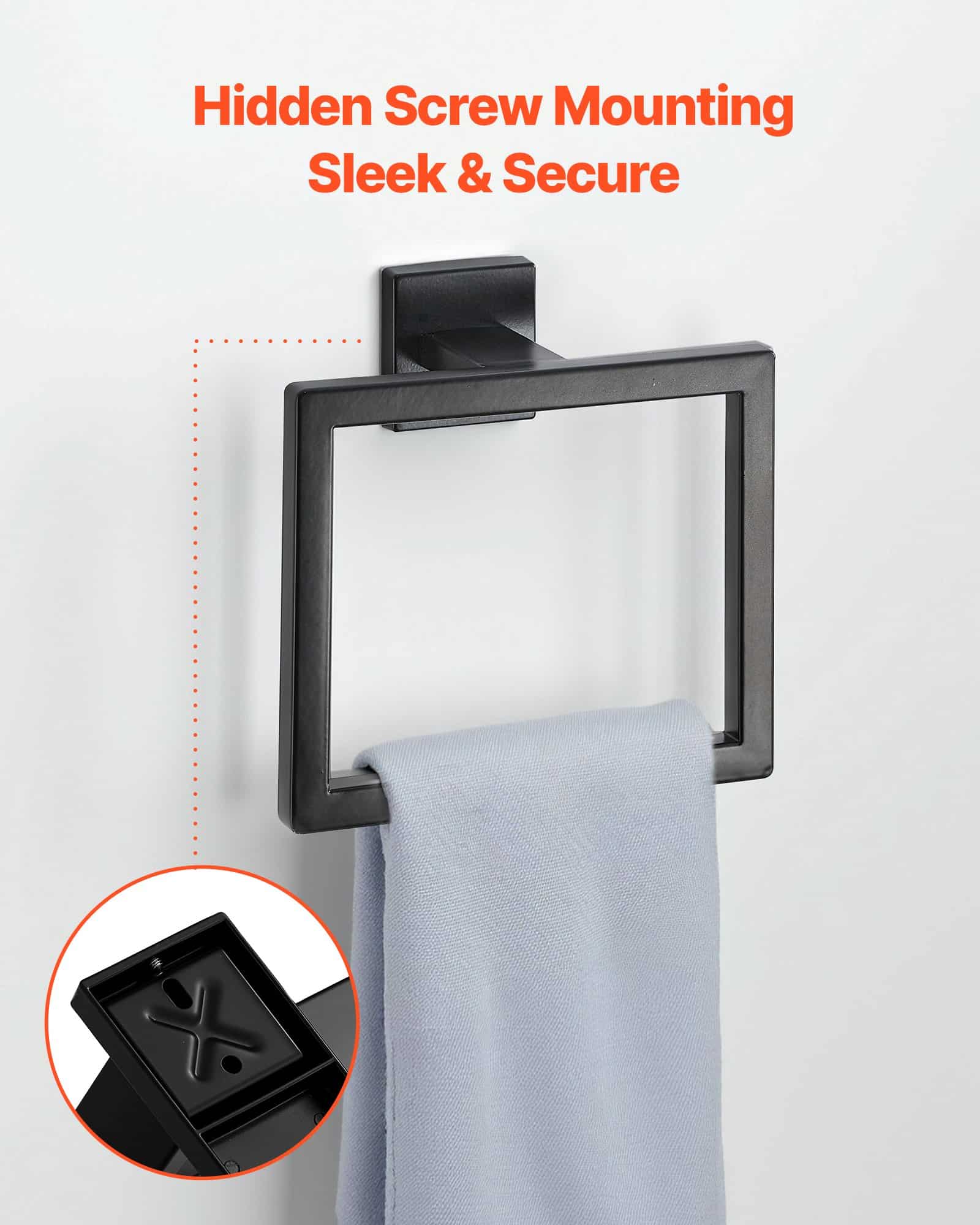 VEVOR 5-Piece Matte Black Stainless Steel Bathroom Set – 60 cm Towel Bar, Rack, 2 Hooks & Toilet Paper Holder, Wall Mounted - Зображення 4