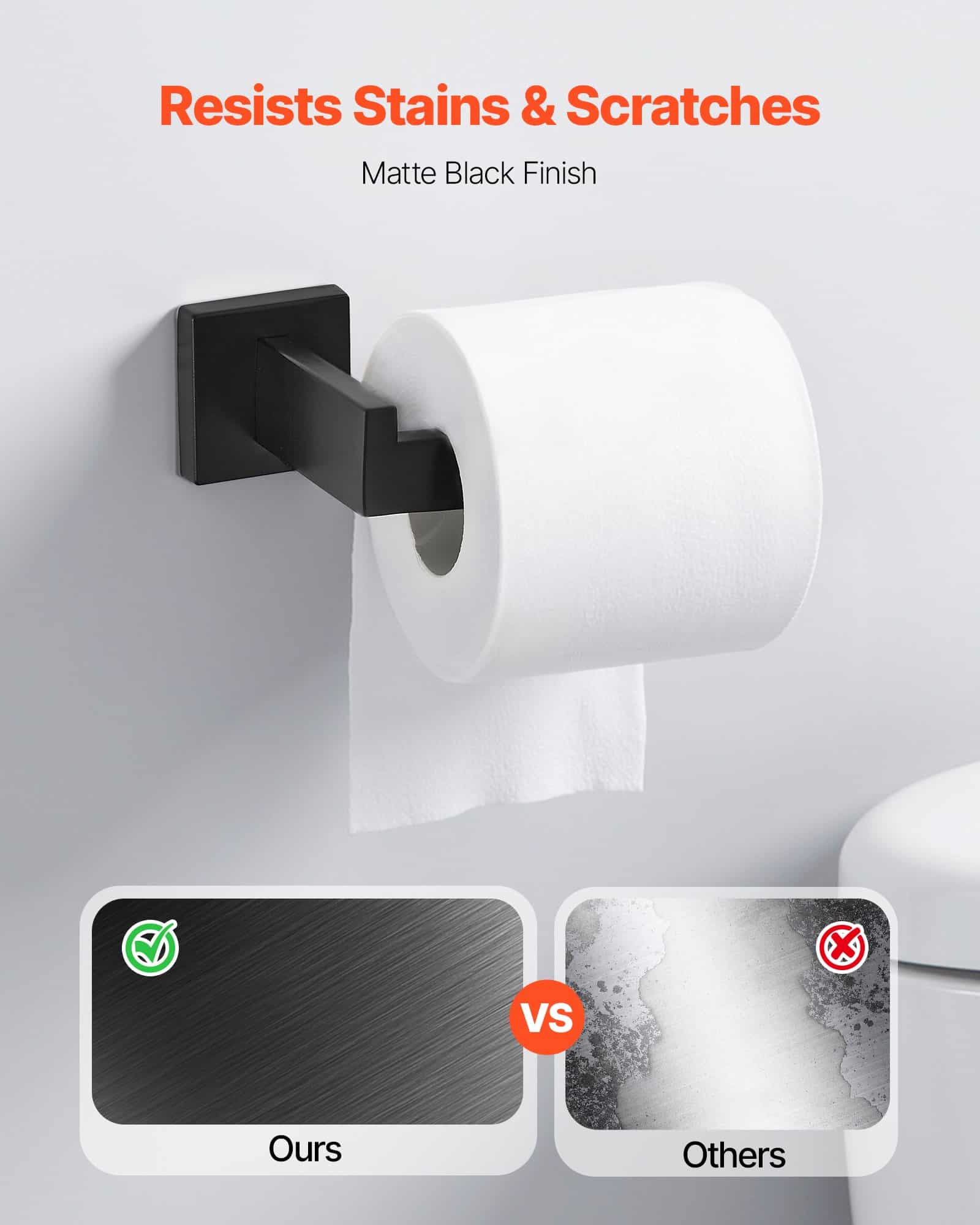VEVOR 5-Piece Matte Black Stainless Steel Bathroom Set – 60 cm Towel Bar, Rack, 2 Hooks & Toilet Paper Holder, Wall Mounted - Зображення 5