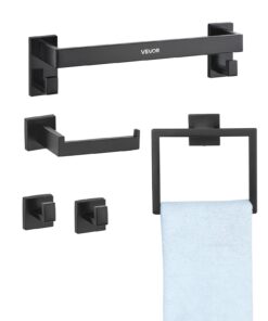VEVOR 5-daļīgs matēta melna vannas istabas piederumu komplekts – nerūsējošais tērauds, sienas stiprinājums, 40 cm dvieļu turētājs