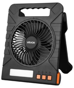 VEVOR 10000mAh Solar Rechargeable Fan with LED Lantern, 18 cm Portable 4-Speed Fan & Timer, USB Powered for Camping & Work