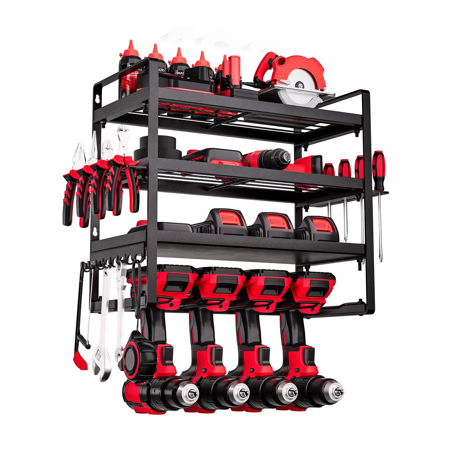 VEVOR 4-Tier Wall Mounted Power Tool Organizer with 4 Drill Holders & Screwdriver Rack, 50+ Tool Storage for Garage/Workshop — изображение 9