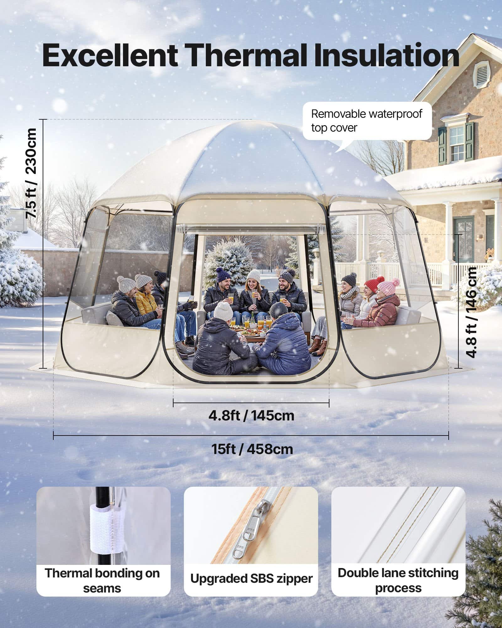 VEVOR Clear Pop-Up Bubble Tent 4.58 x 4.32 m, Waterproof UV-Resistant Dome for 12-15 People, Outdoor Patio Igloo Shelter - Image 5