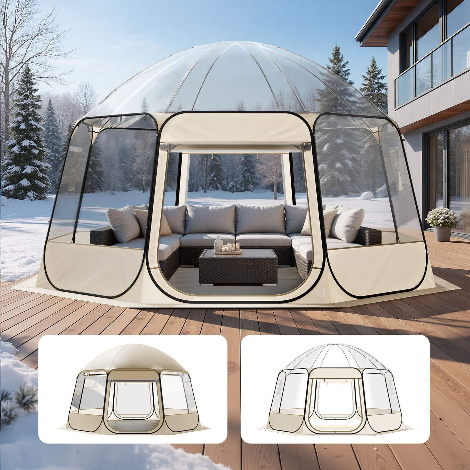 VEVOR Clear Pop-Up Bubble Tent 4.58 x 4.32 m, Waterproof UV-Resistant Dome for 12-15 People, Outdoor Patio Igloo Shelter