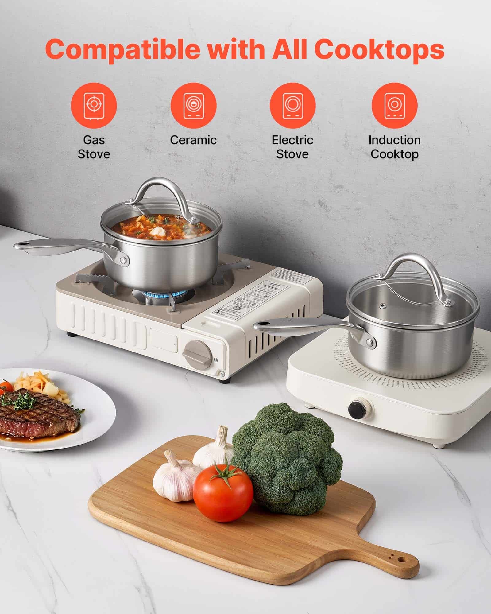 VEVOR 1.4L Stainless Steel Saucepan with Glass Lid, Nonstick Tri-Ply Pot for Induction, Oven & Dishwasher Safe — изображение 5