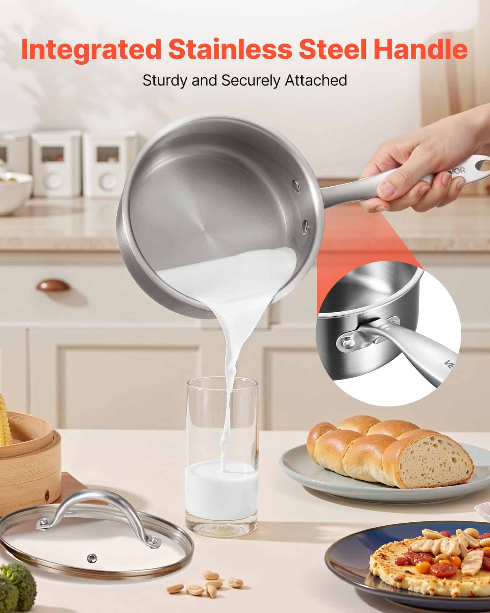 VEVOR 1.4L Stainless Steel Saucepan with Glass Lid, Nonstick Tri-Ply Pot for Induction, Oven & Dishwasher Safe — изображение 6