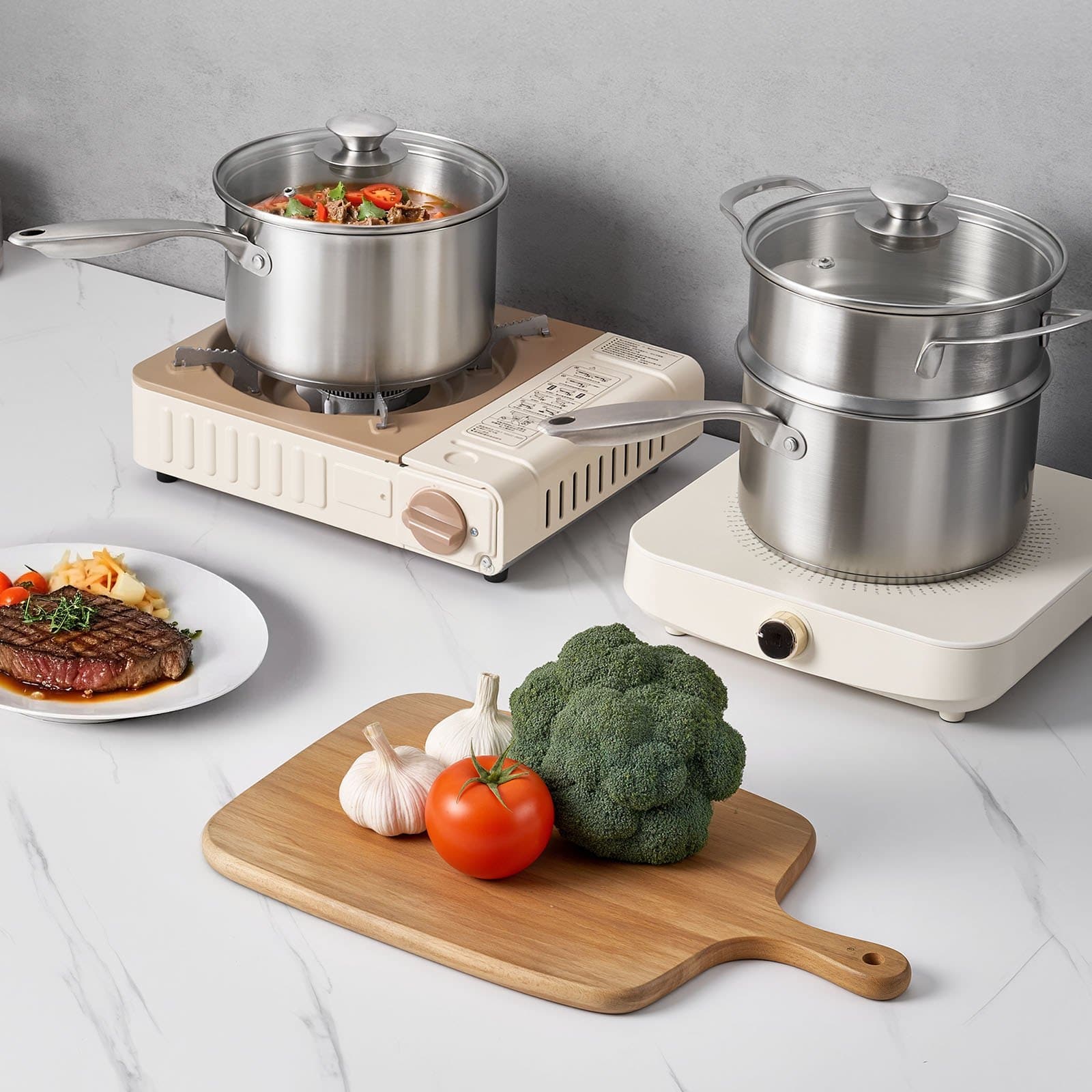 VEVOR 2.4L Stainless Steel Saucepan with Steamer & Glass Lid, Nonstick, Induction & Oven Safe, Ergonomic Handle, Dishwasher Friendly - Image 8