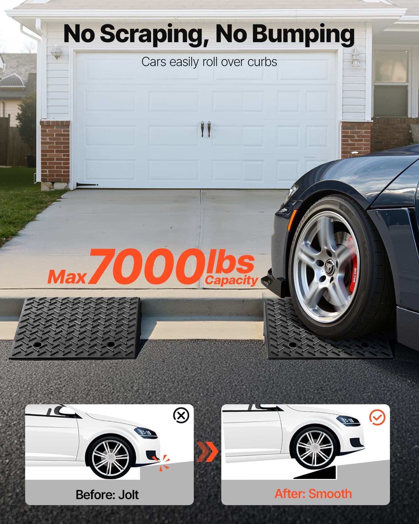 VEVOR 2-Pack Heavy Duty Driveway Curb Ramp, 3.2 Ton Load, 18 cm Rise, with Drainage for Cars, Wheelchairs, Strollers & More — изображение 2